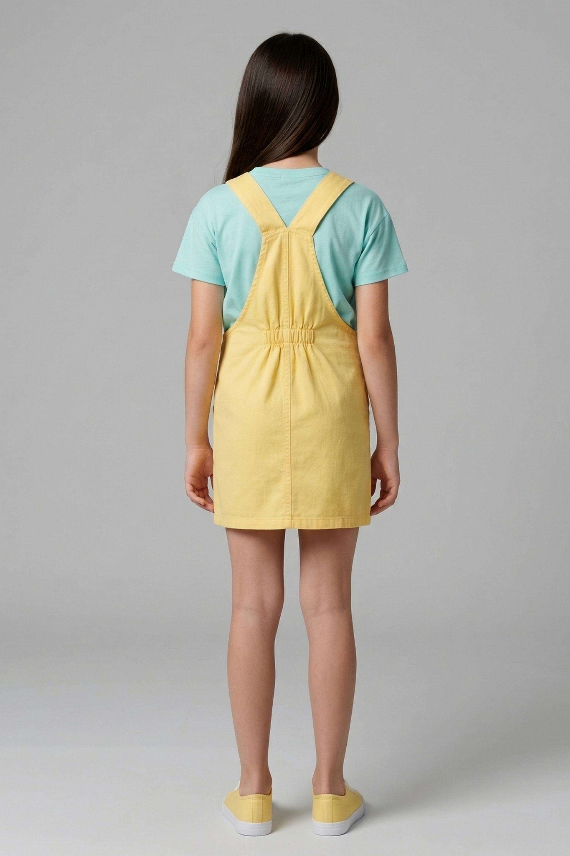 Solid-Cotton-Knee-Length-Girls-Dungree-Set
