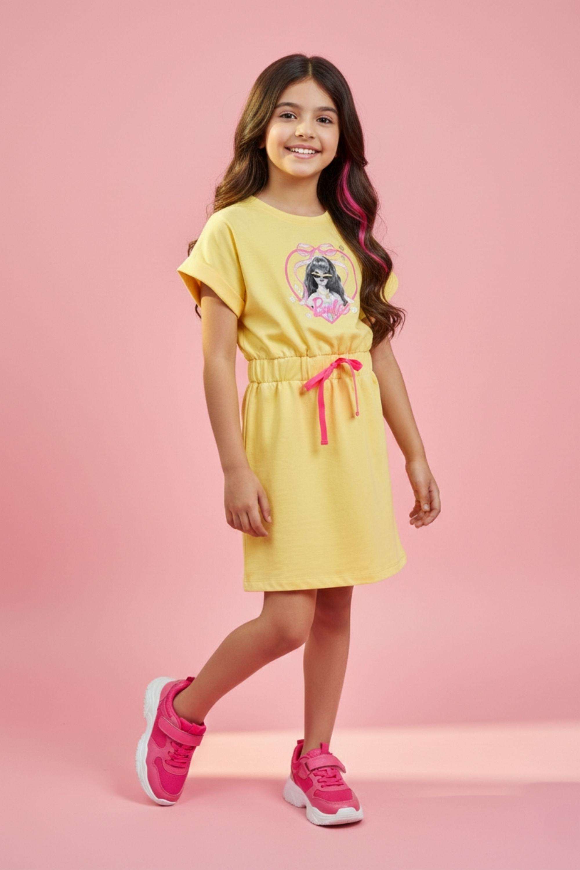 Solid-Cotton-Blend-Round-Neck-Girls-Casual-Wear-Dress
