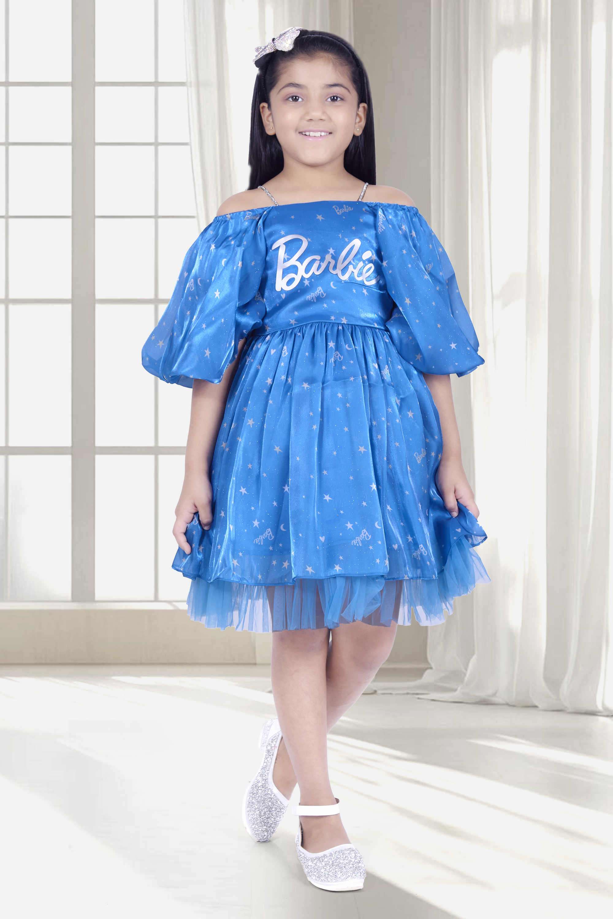 Printed-Polyester-Off-Shoulder-Girls-s-Party-Wear-Frock