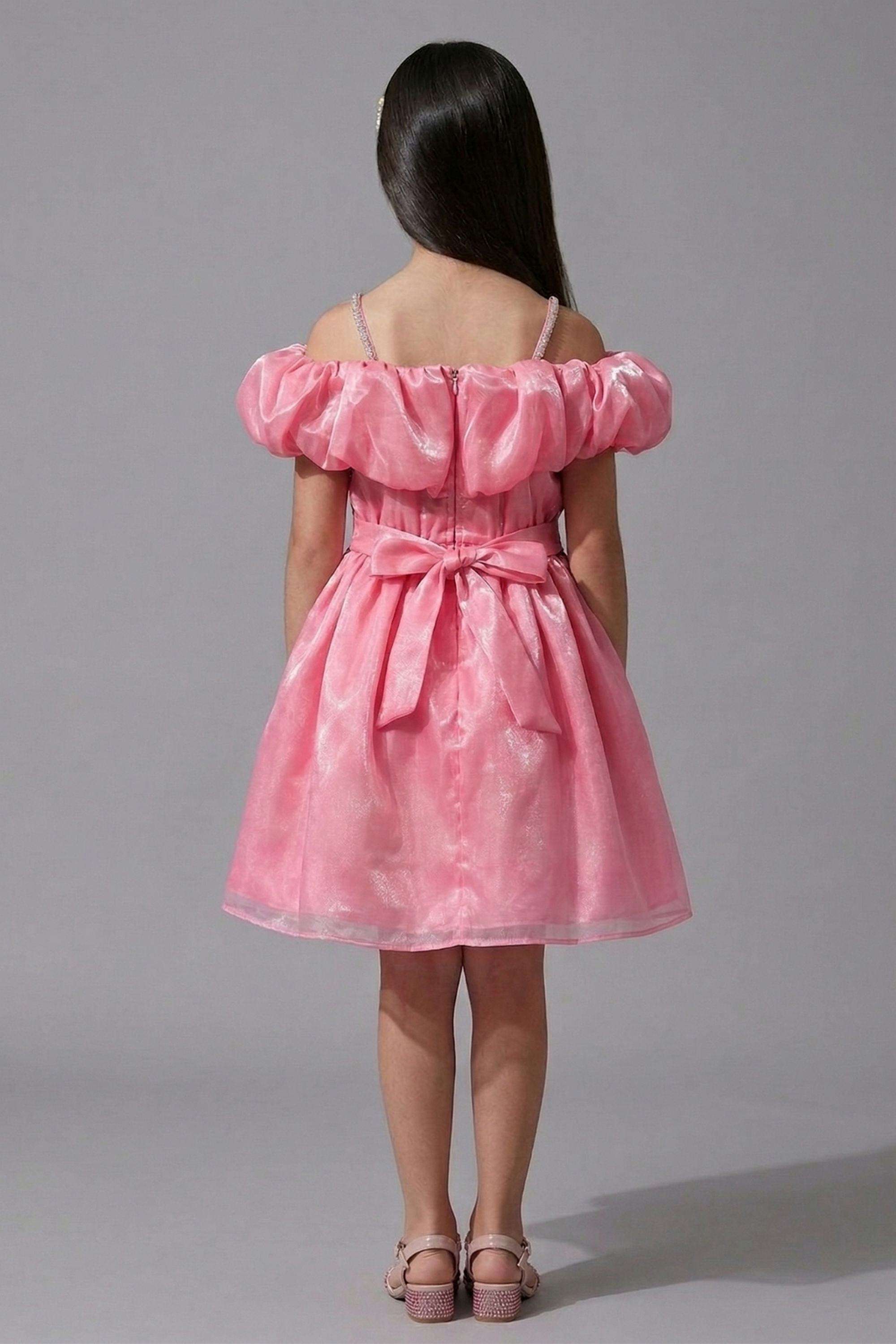 Solid-Polyester-Off-Shoulder-Girls-Party-Wear-Frock