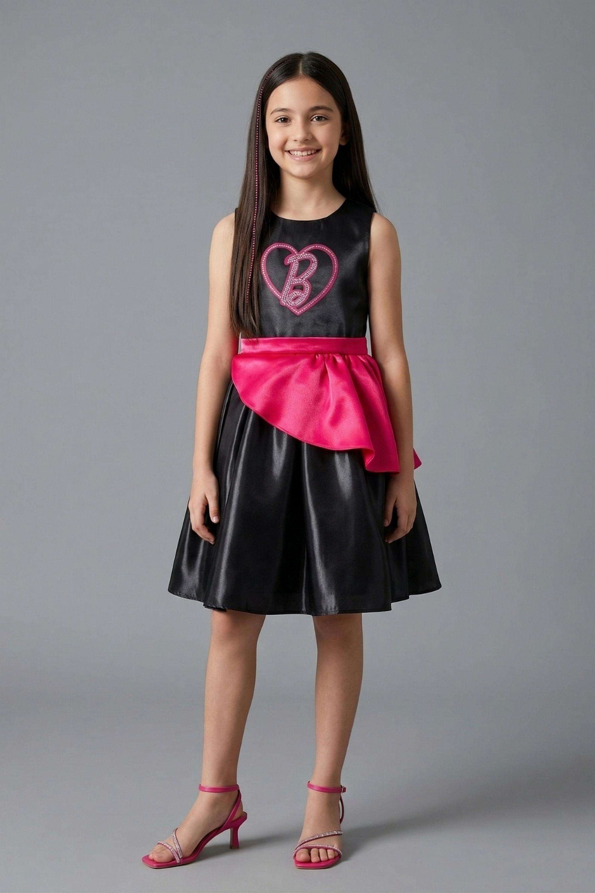 Solid-Polyester-Round-Neck-Girls-s-Party-Wear-Frock