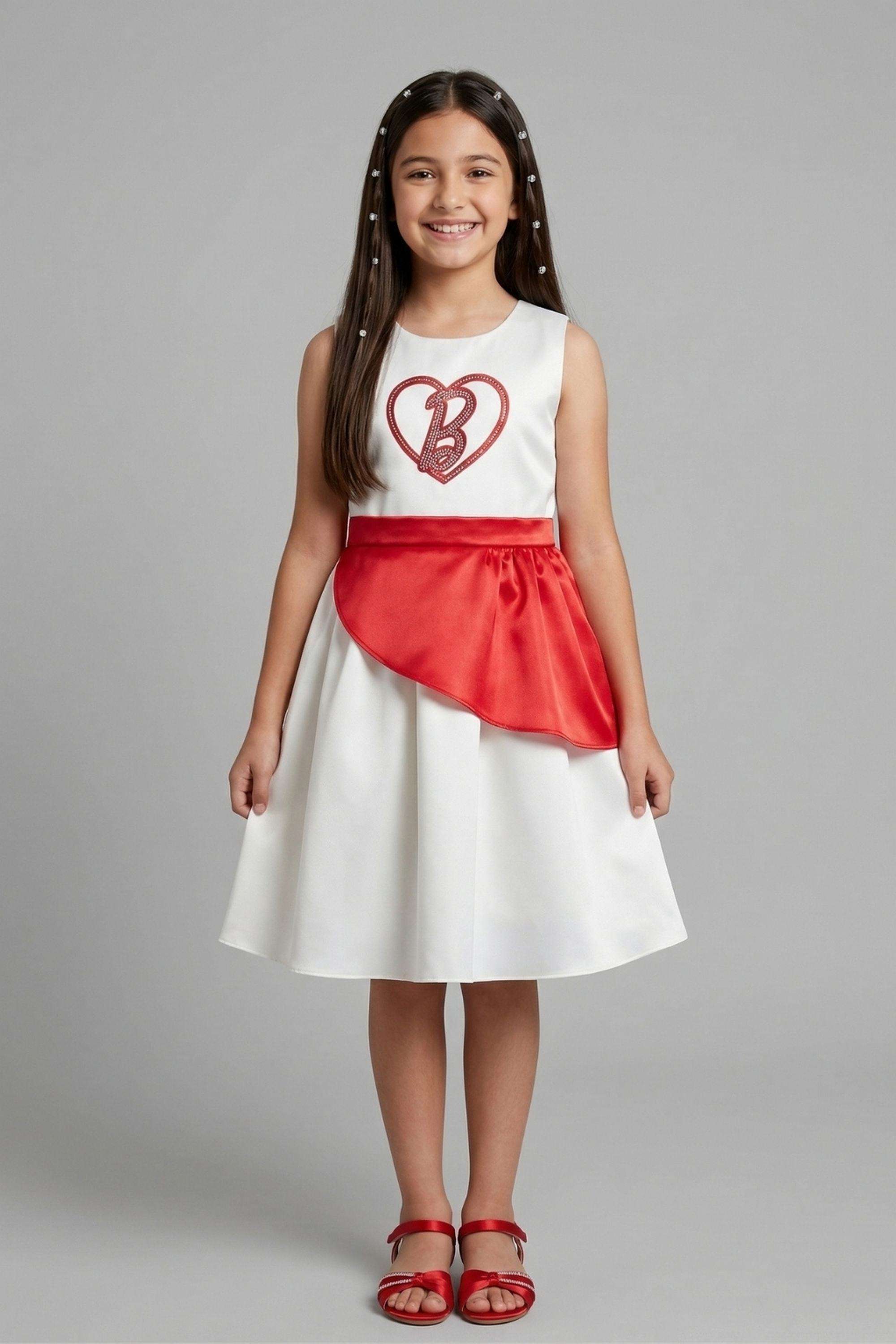 Solid-Polyester-Round-Neck-Girls-s-Party-Wear-Frock