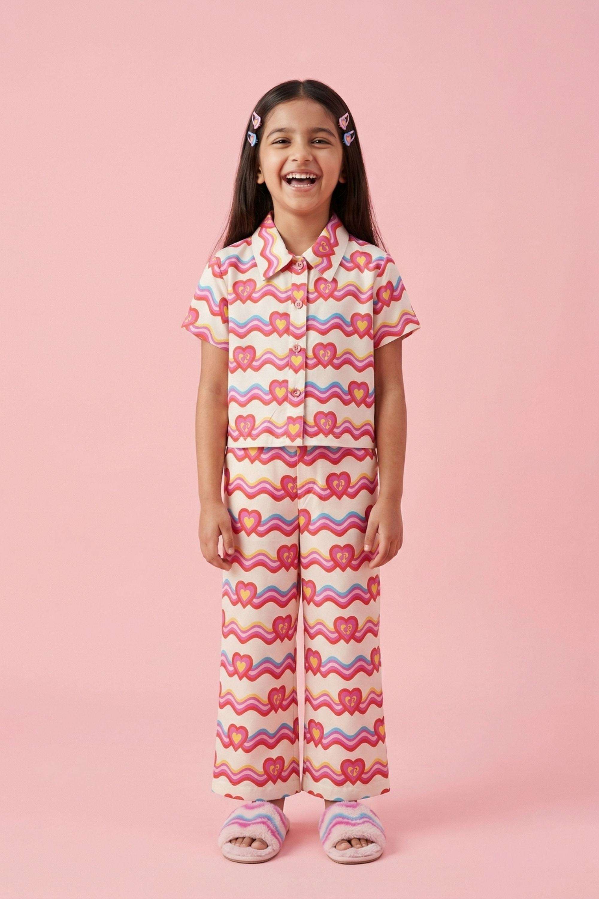 Printed-Blended-Fabric-Calf-Length-Girls-Co-Ord-Set