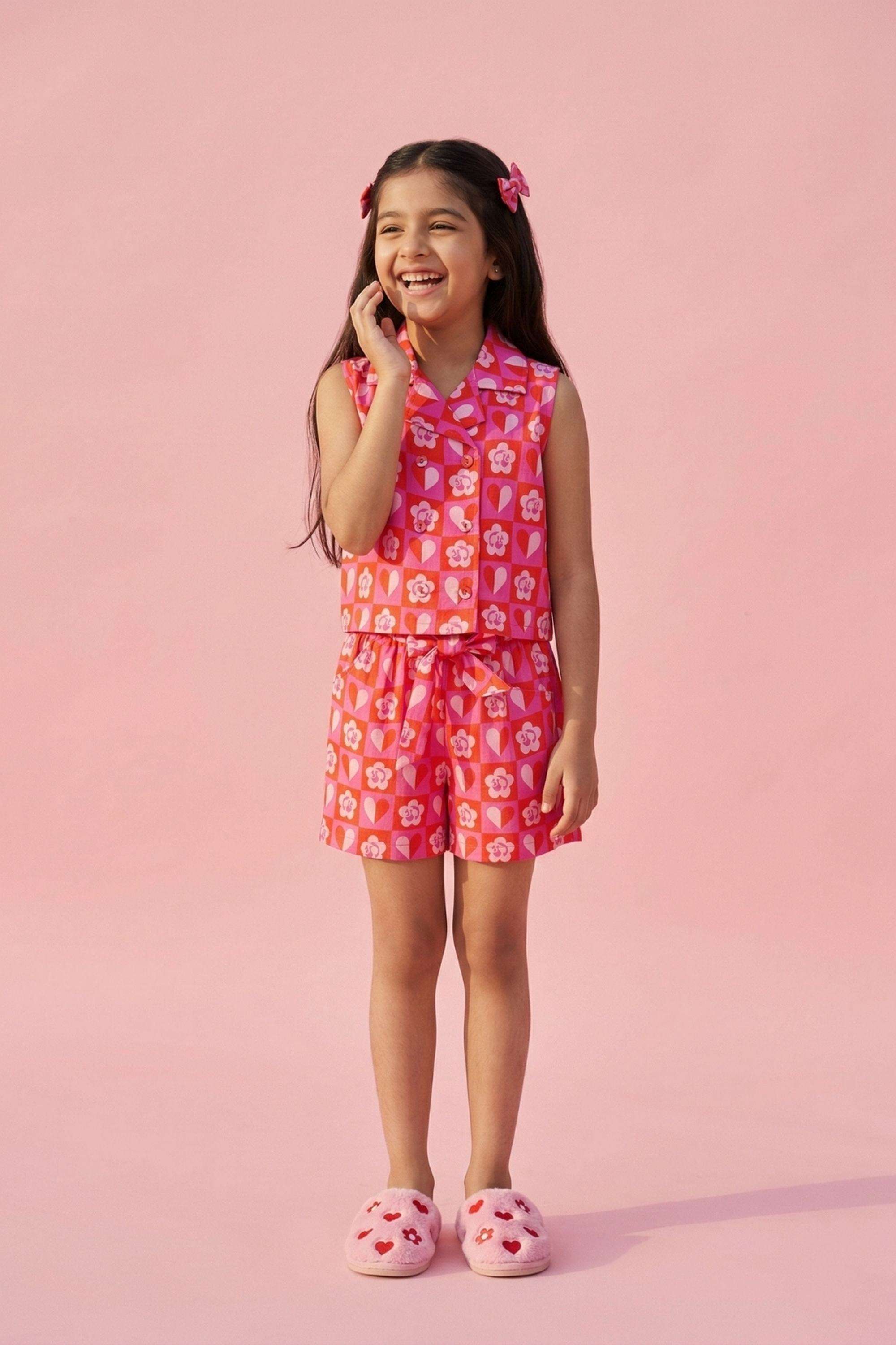 Printed-Blended-Fabric-Knee-Length-Girls-Co-Ord-Set