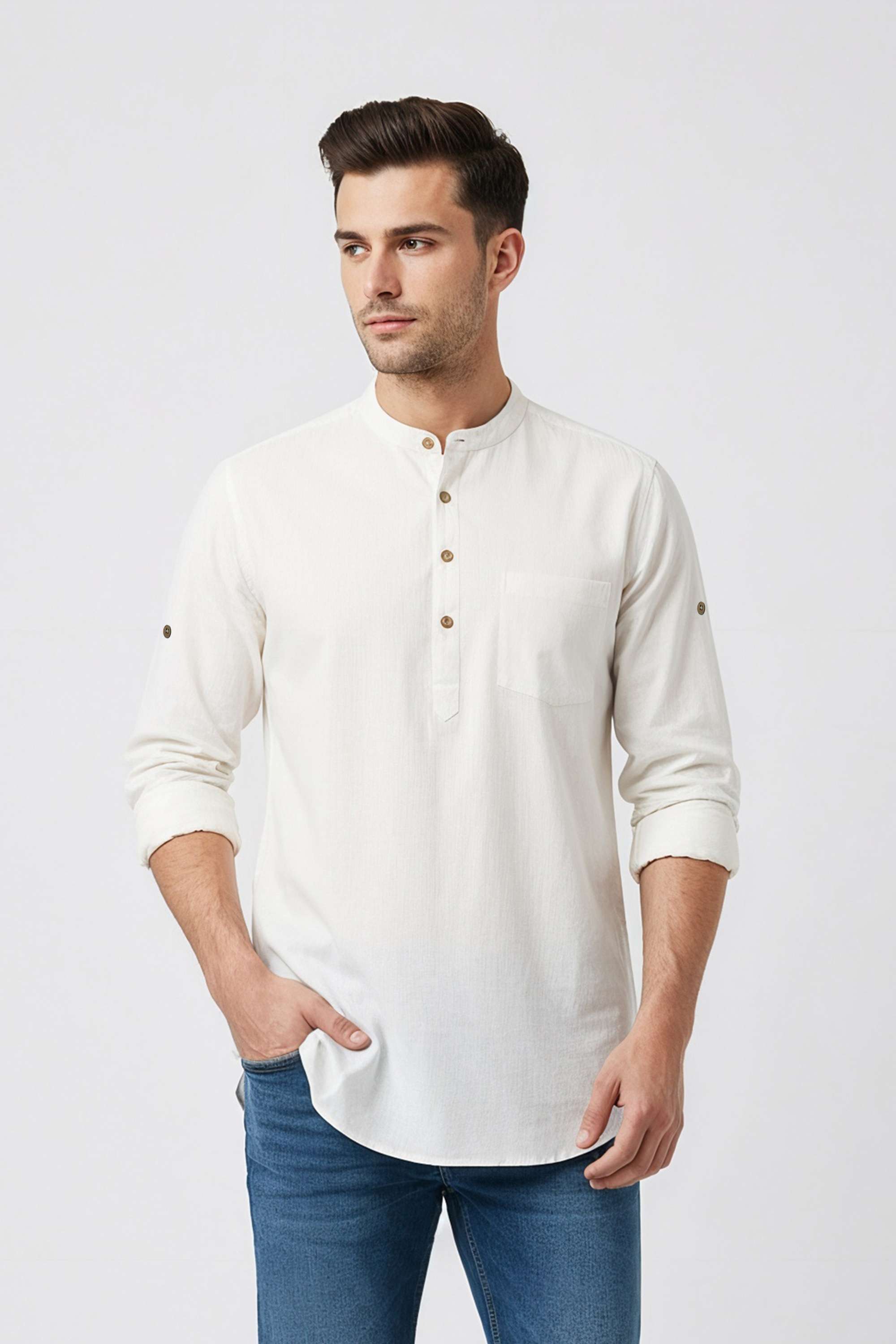 Solid-Cotton-Men-s-Casual-Wear-Short-Kurta