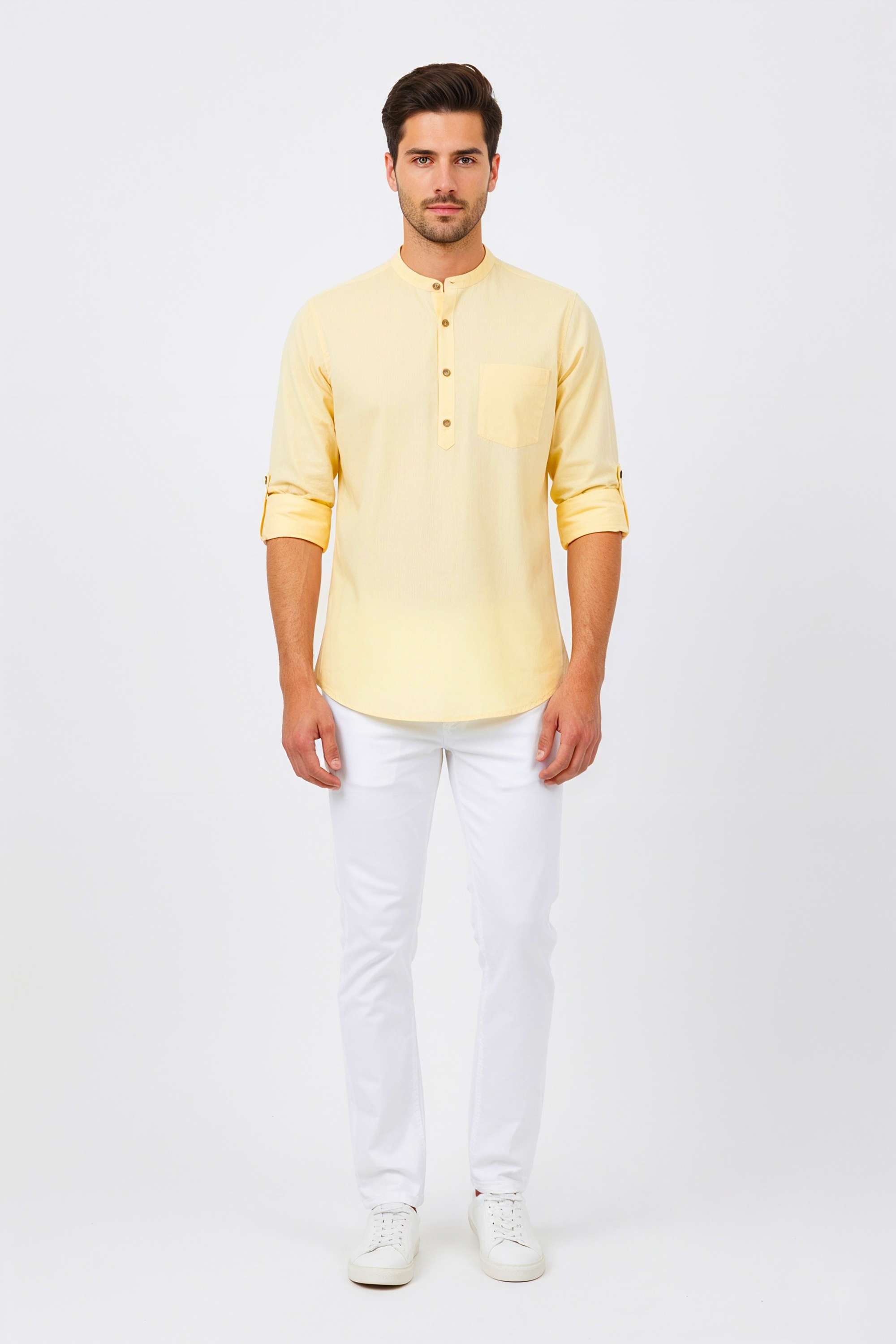 Solid-Cotton-Men-s-Casual-Wear-Short-Kurta