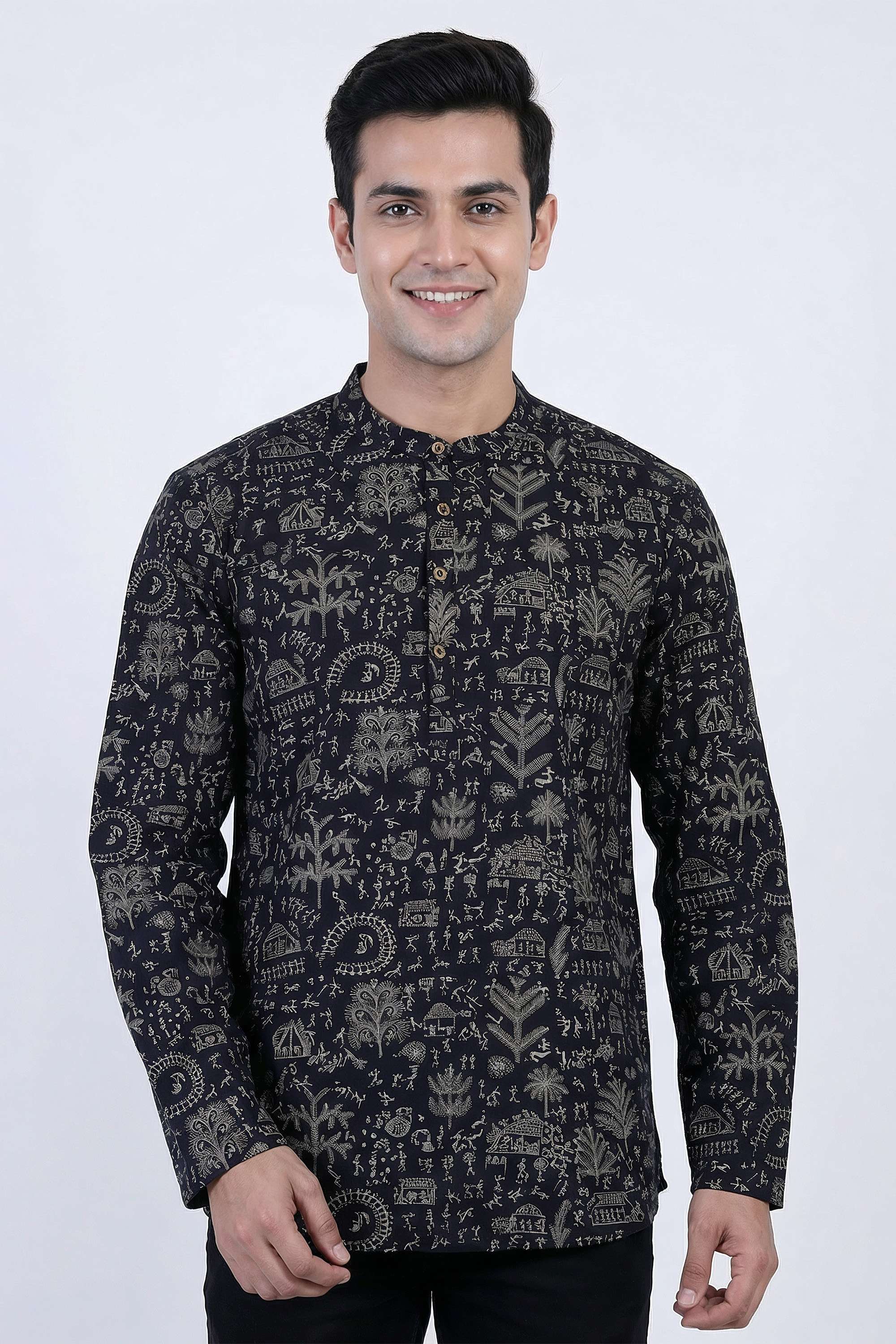 Printed-Cotton-Viscose-Men-s-Casual-Wear-Short-Kurta
