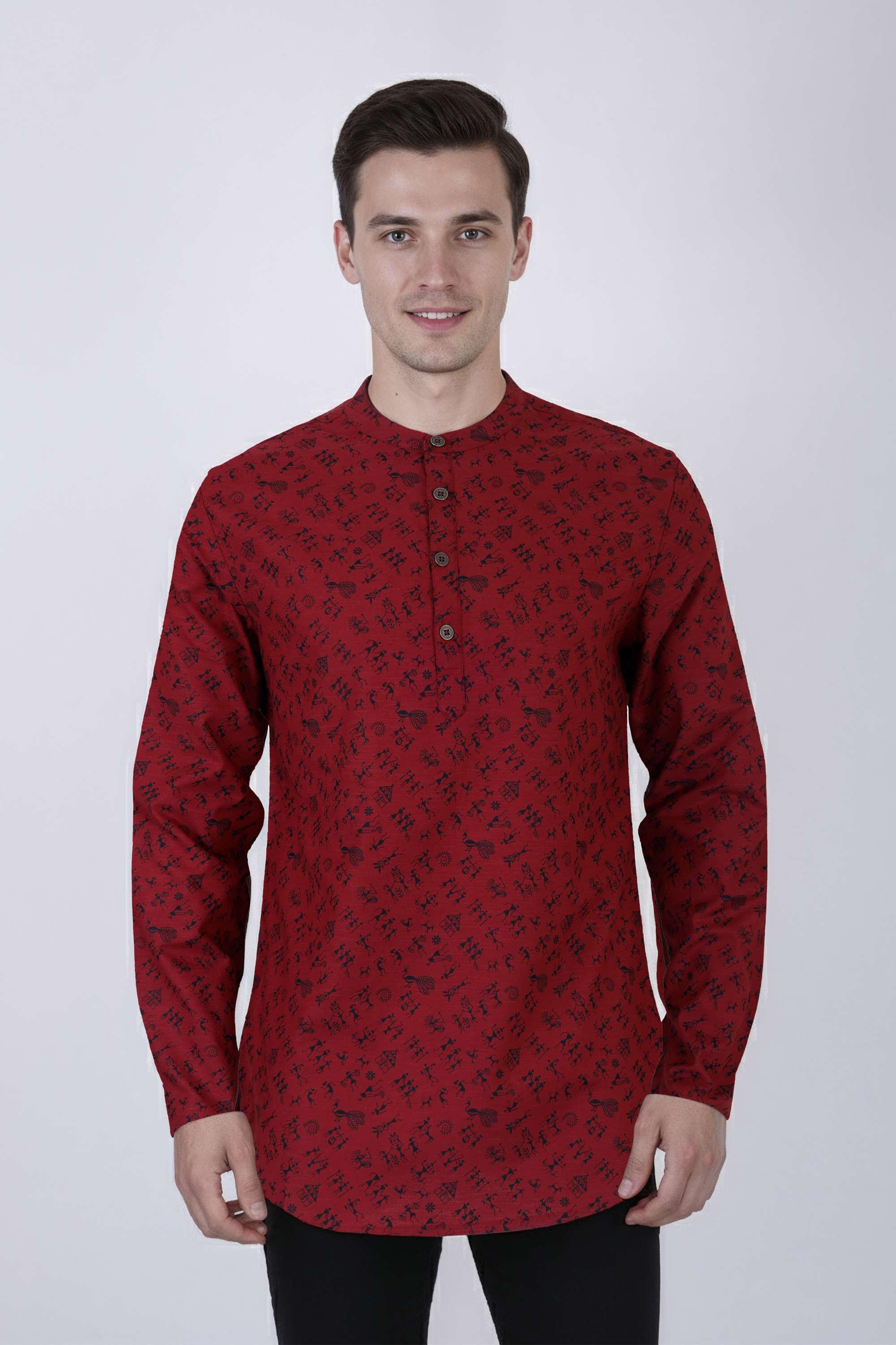 Printed-Blended-Fabric-Men-s-Casual-Wear-Short-Kurta