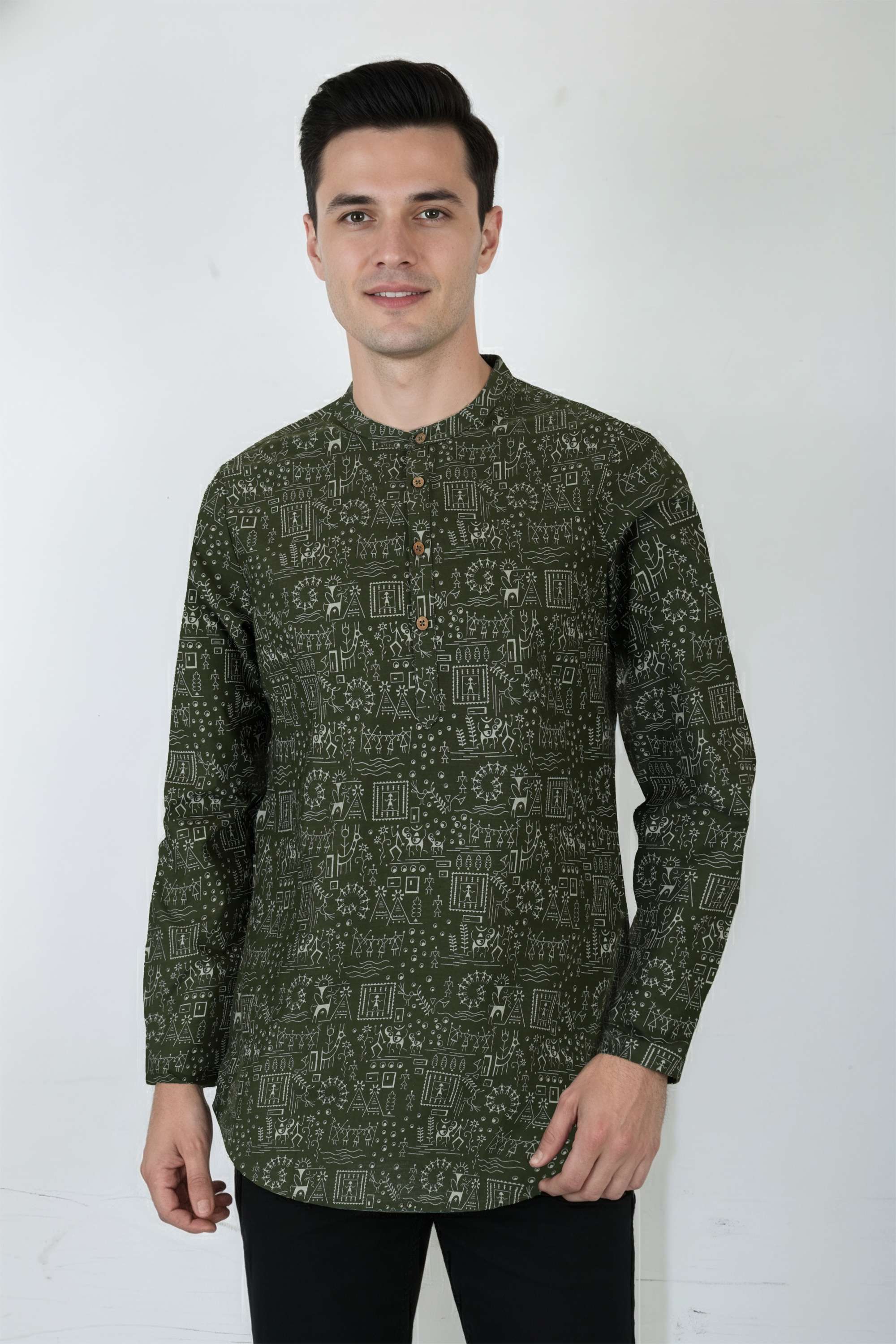Printed-Blended-Fabric-Men-s-Casual-Wear-Short-Kurta