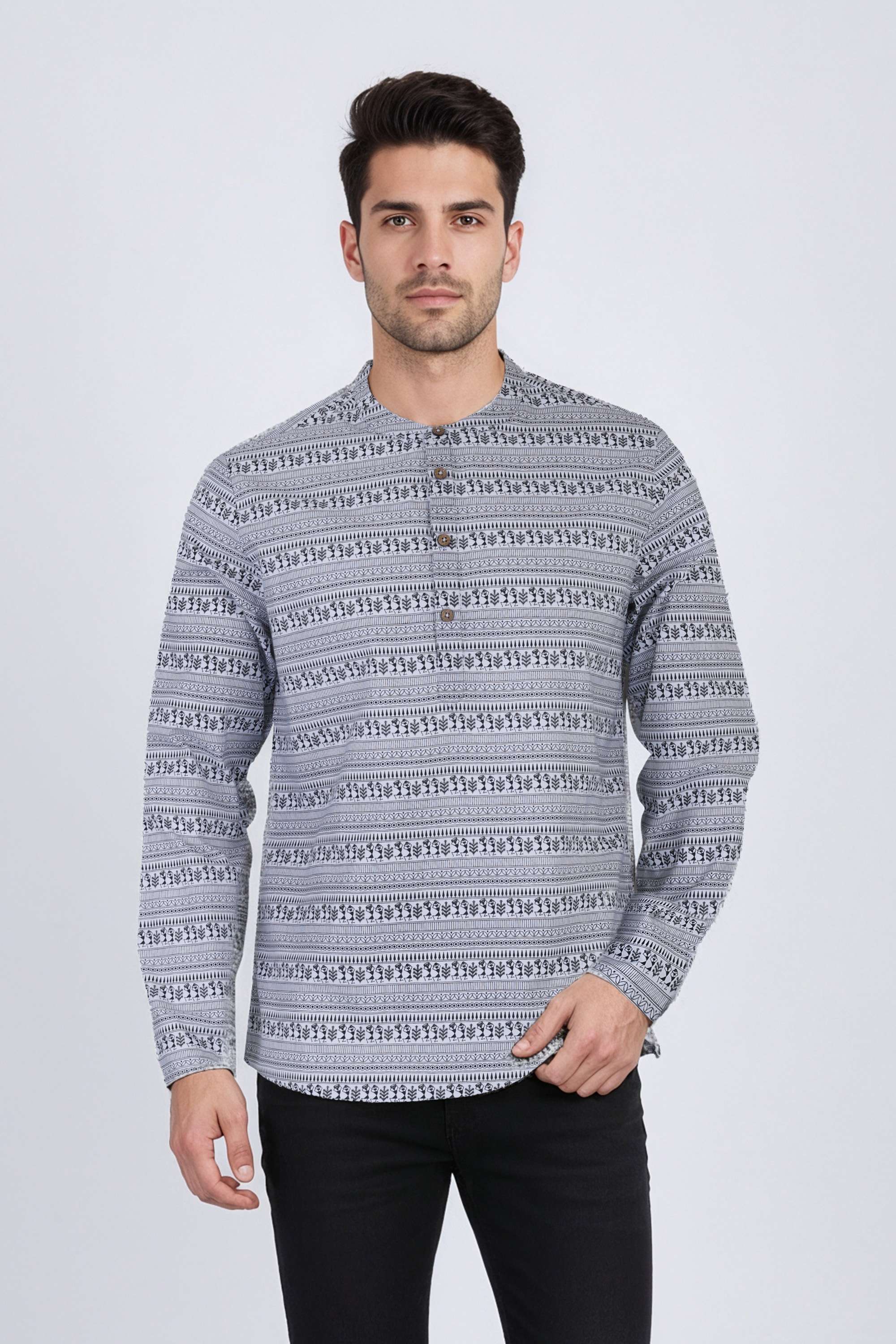 Printed-Blended-Fabric-Men-s-Casual-Wear-Short-Kurta