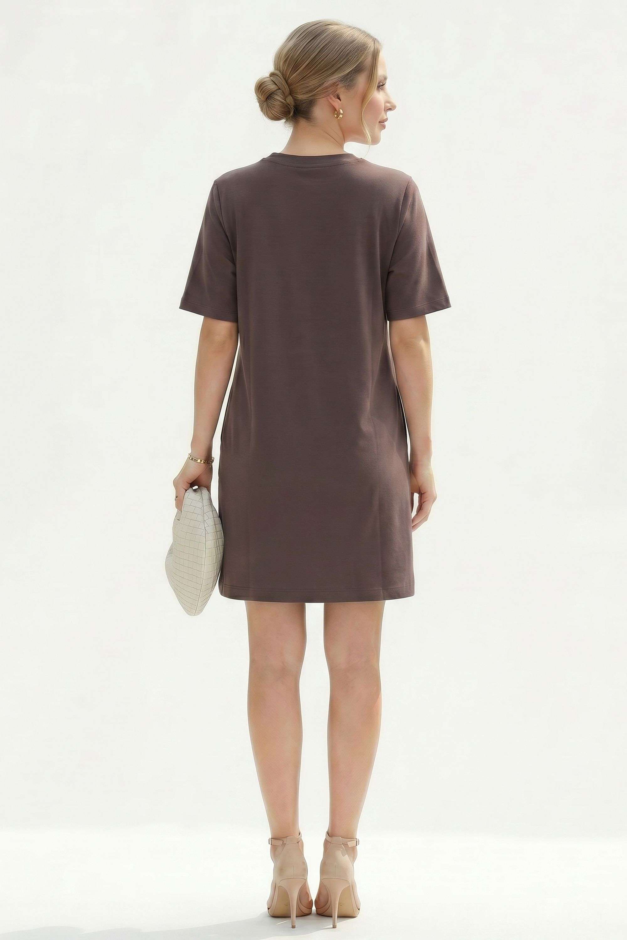Buy CALVIN KLEIN Brown Solid V-Neck Blended Fabric Women's Dress | Shoppers Stop Buy CALVIN KLEIN Brown Solid V-Neck Blended Fabric Women's Dress | Shoppers Stop
