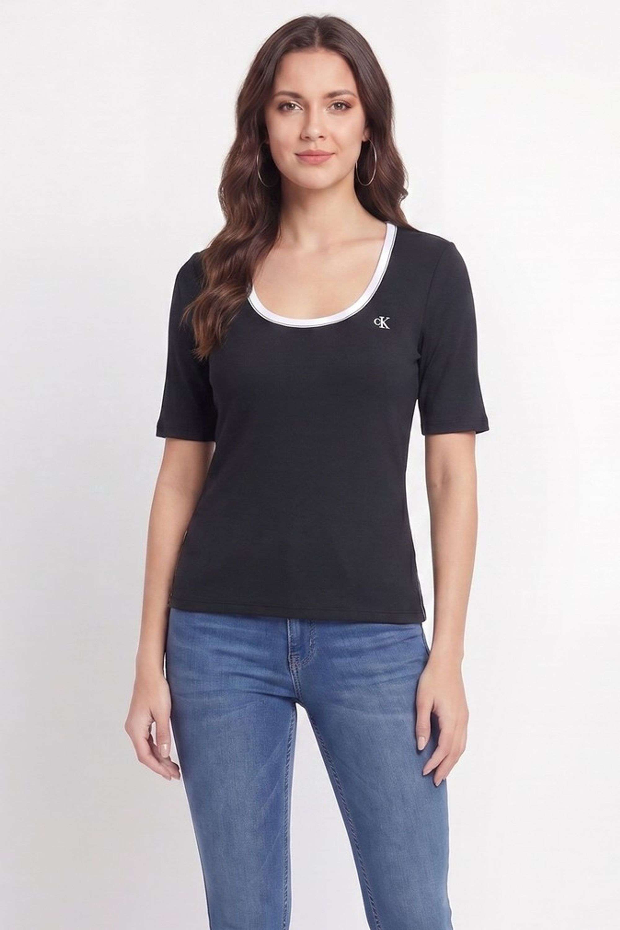 calvin klein Solid Blended Fabric Scoop Neck Women's Top-picture-15