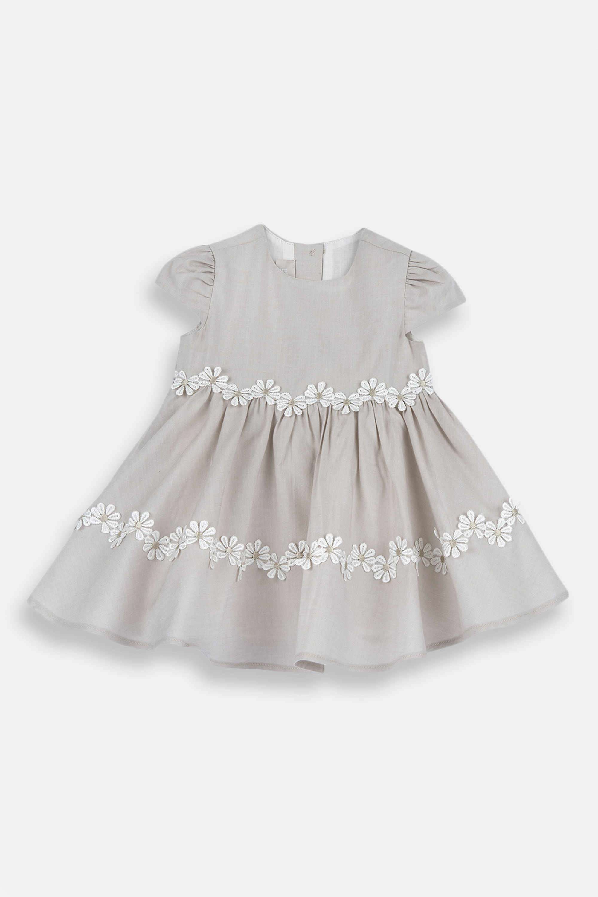 Embellished-Blended-Fabric-Round-Neck-Infant-Girls-Casual-Wear-Dress