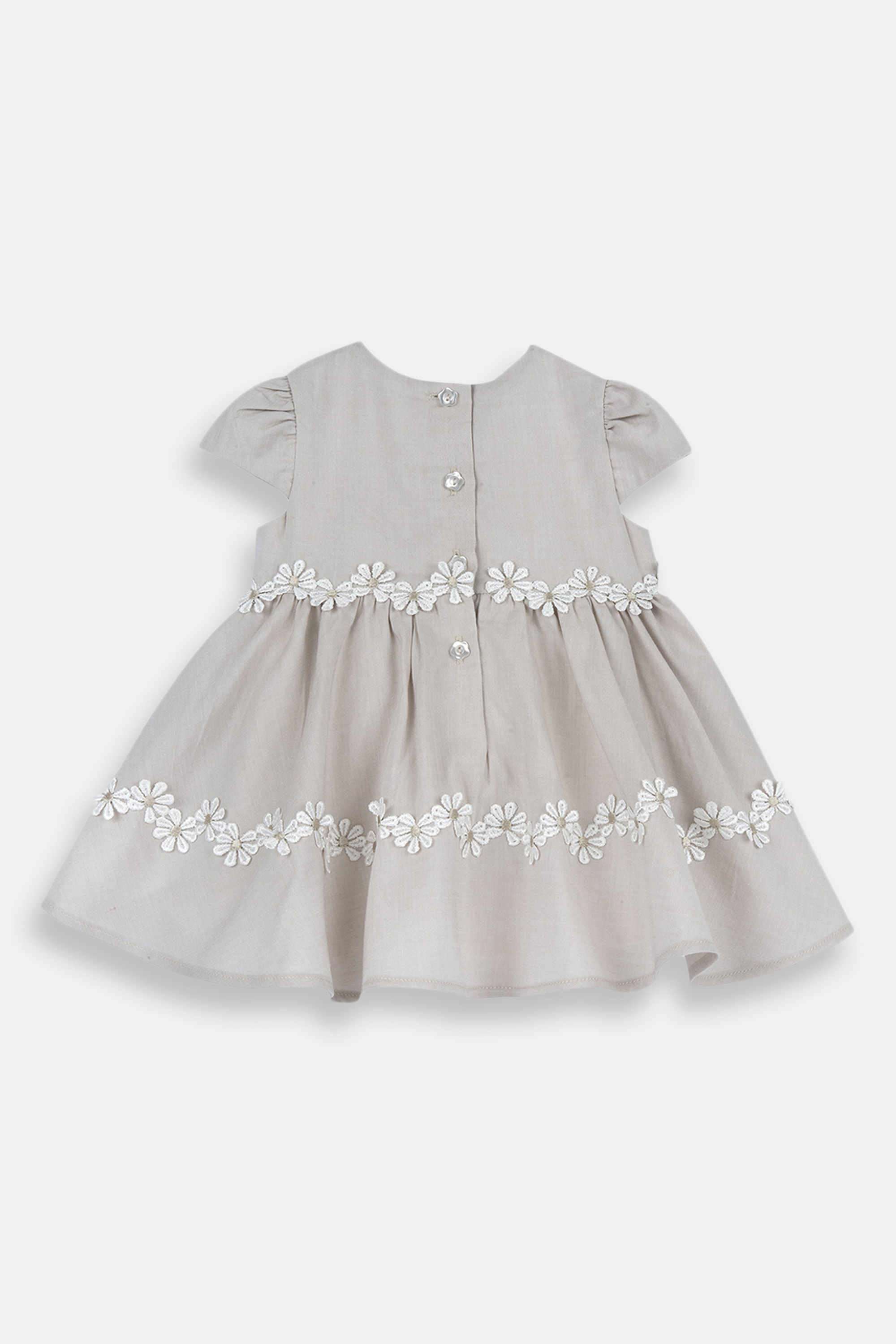 Embellished-Blended-Fabric-Round-Neck-Infant-Girls-Casual-Wear-Dress