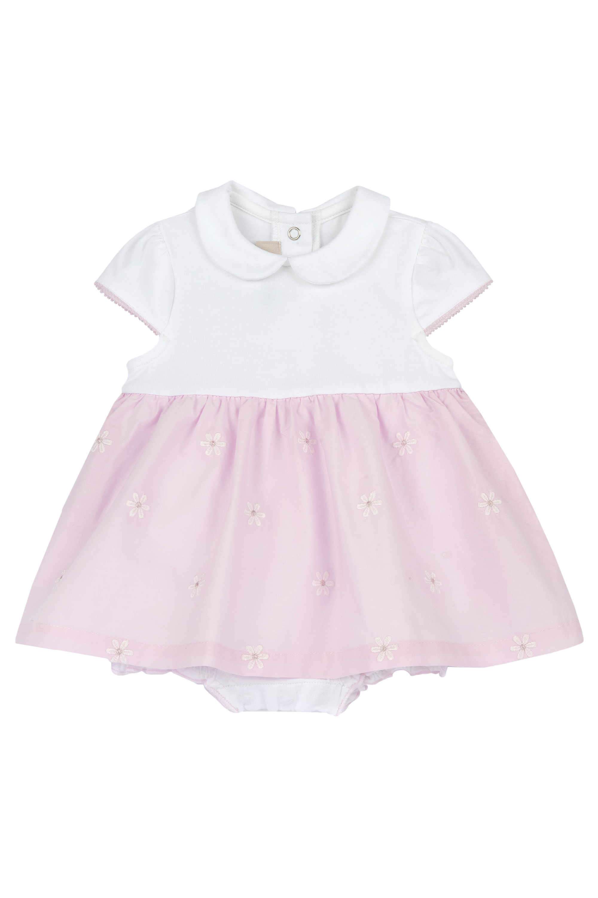 Embroidered-Cotton-Blend-Collared-Infant-Girls-Rompers