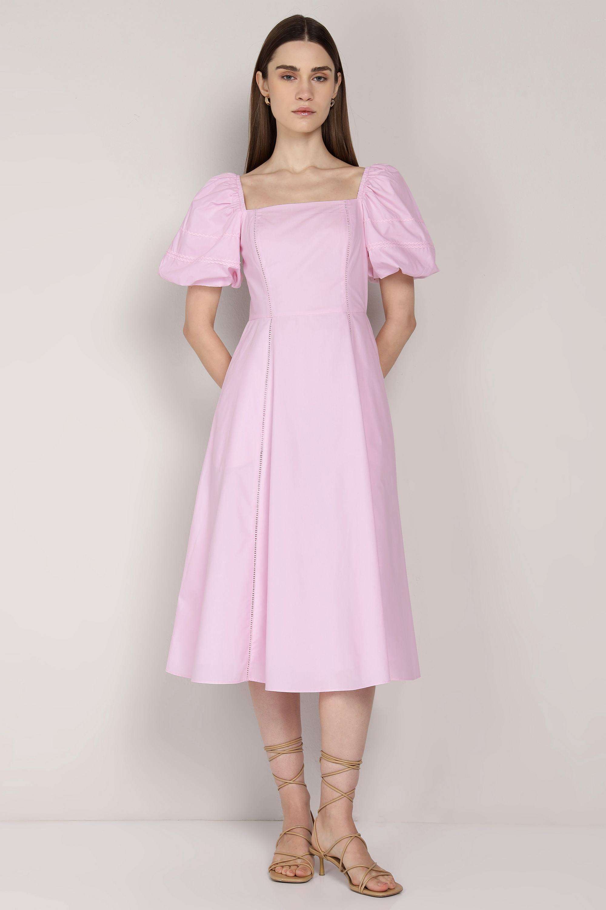 Solid-Square-Neck-Cotton-Women-Dress