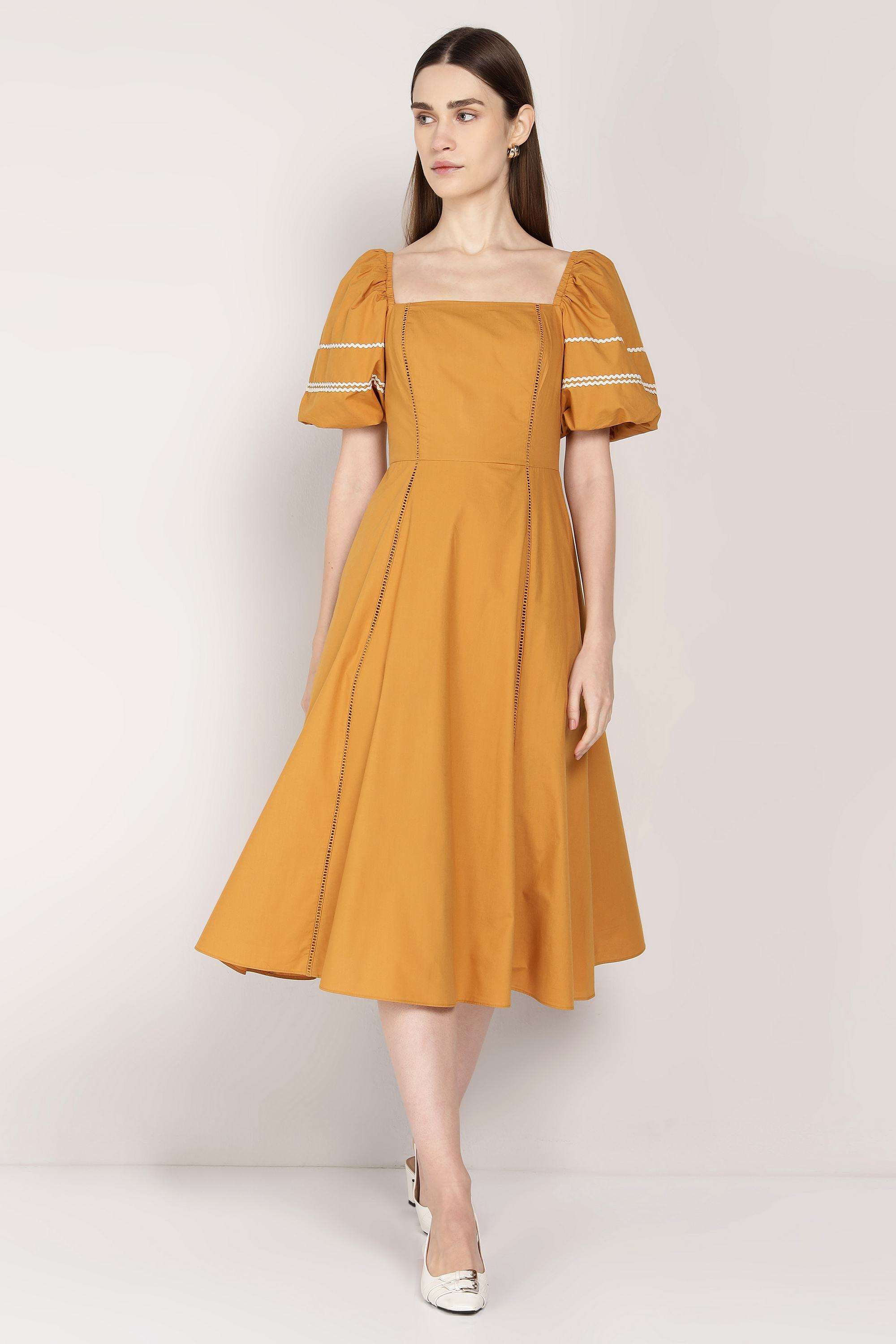 Solid-Square-Neck-Cotton-Women-Dress