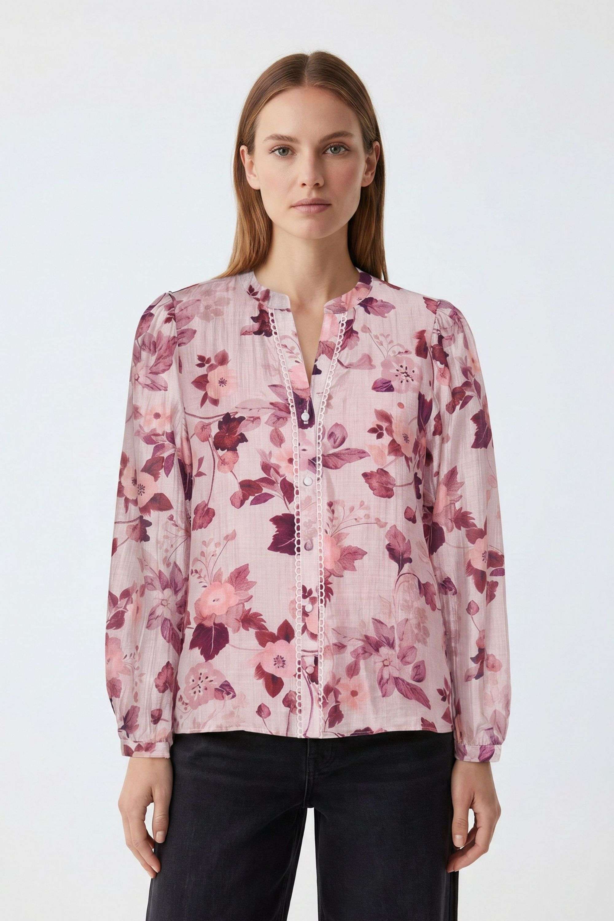 cover story Floral Viscose Collared Women's Top-picture-34