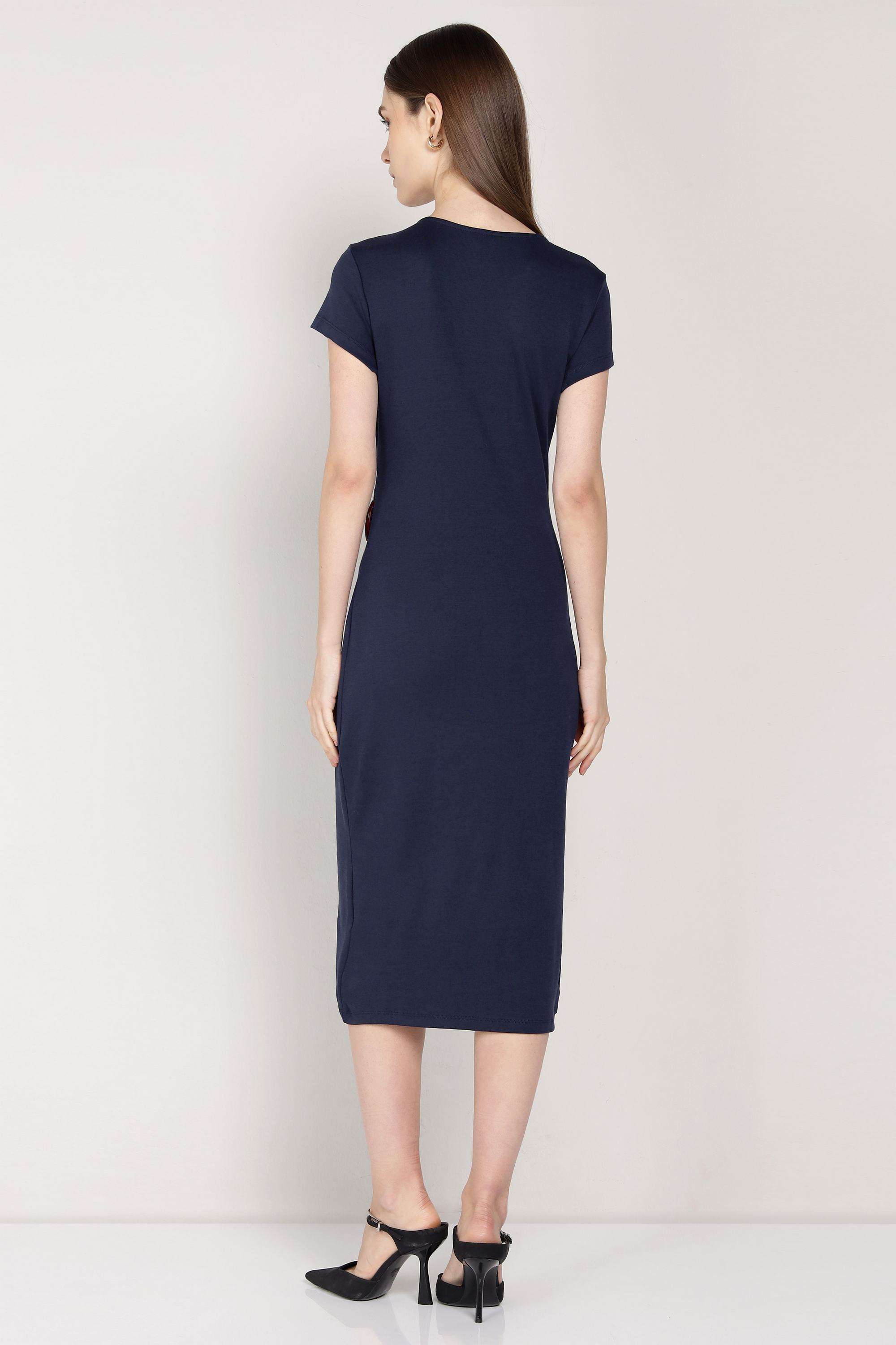 Solid-Round-Neck-Cotton-Women-Dress