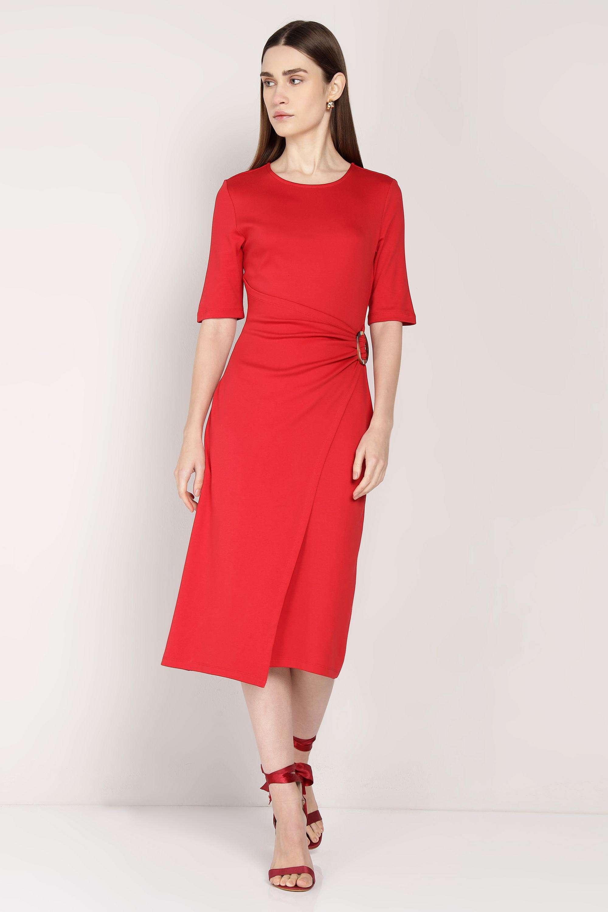 Solid-Round-Neck-Cotton-Women-Dress