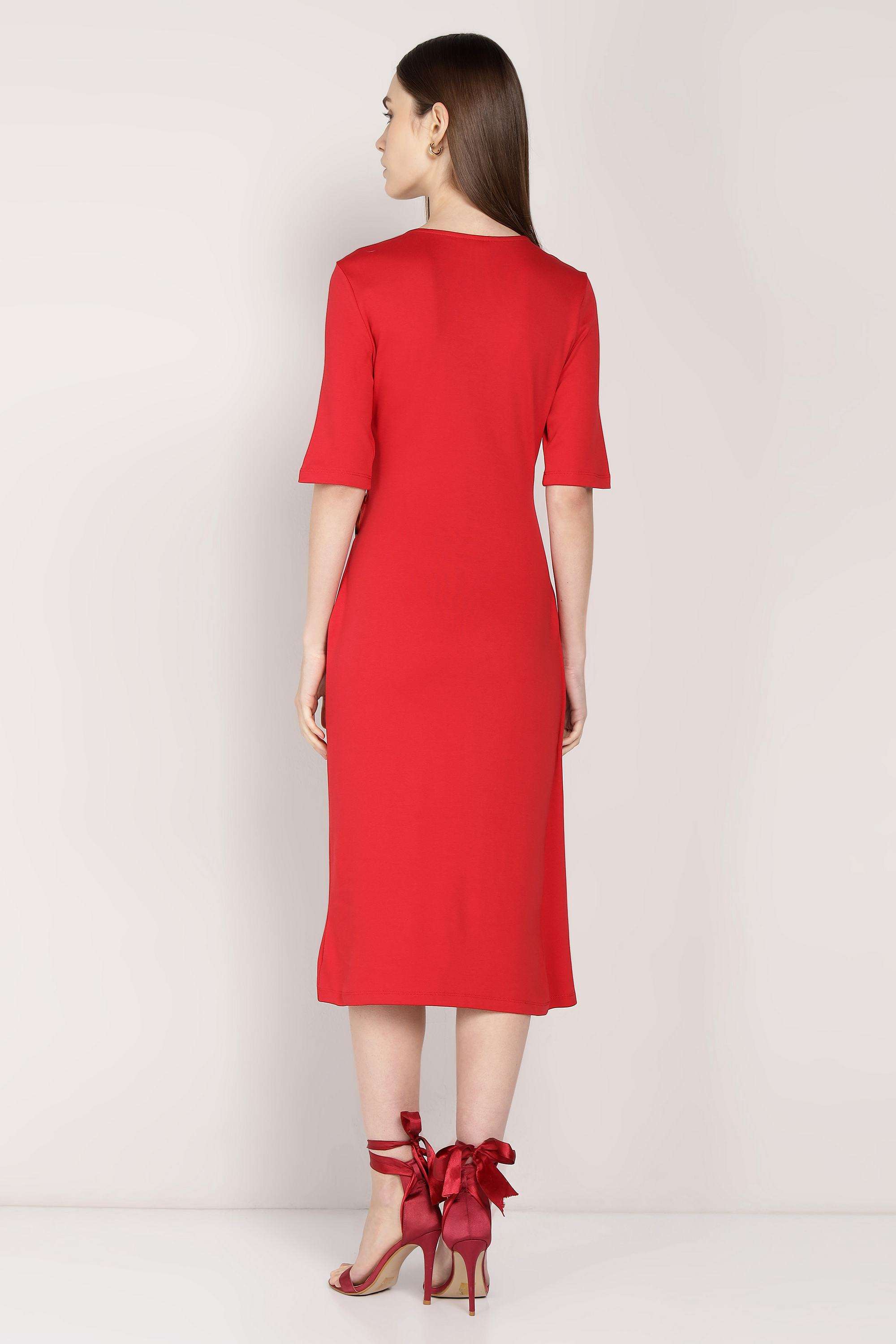 Solid-Round-Neck-Cotton-Women-Dress