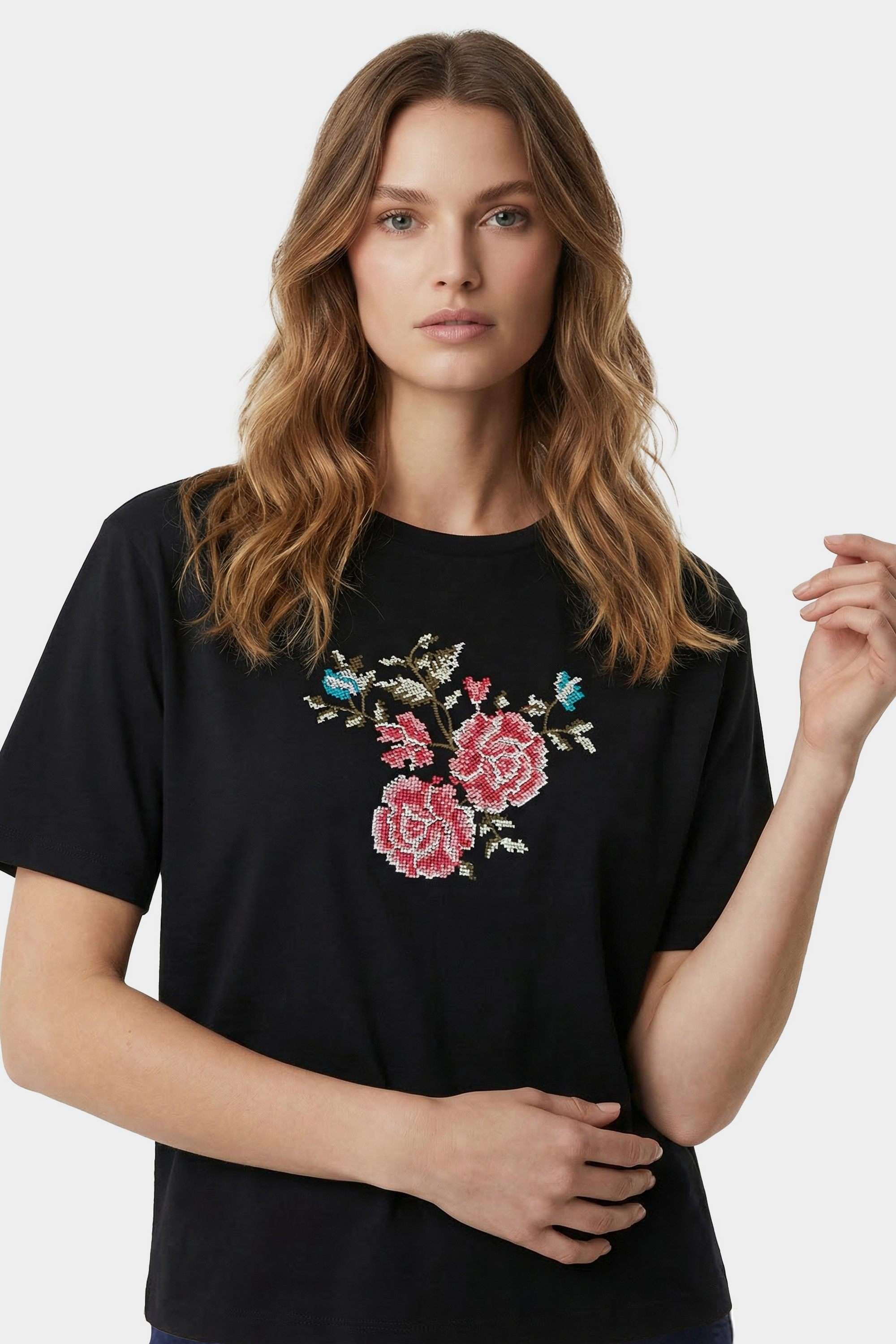 Embroidered-Cotton-Round-Neck-Women-s-T-Shirt