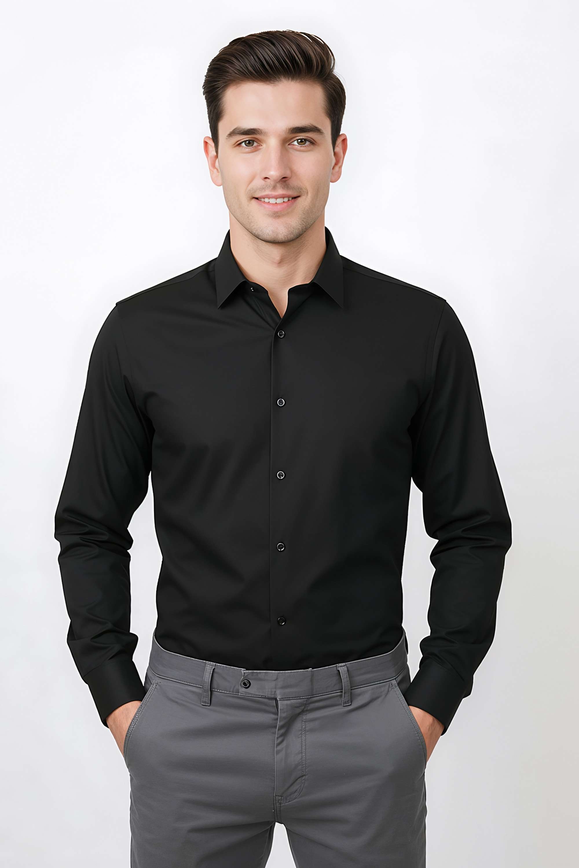 Solid-Cotton-Blend-Regular-Fit-Men-s-Formal-Wear-Shirt
