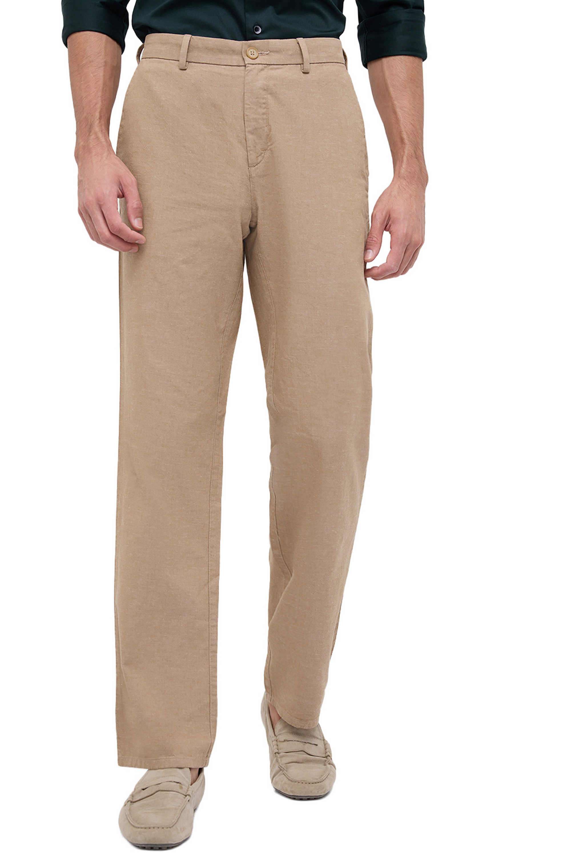 Solid-Cotton-Blend-Regular-Fit-Men-s-Casual-Trousers