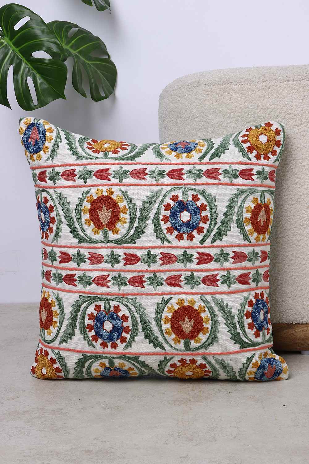 Global-Indian-Sujani-Stripe-Yellow-Cushion-Cover-40x40-cm