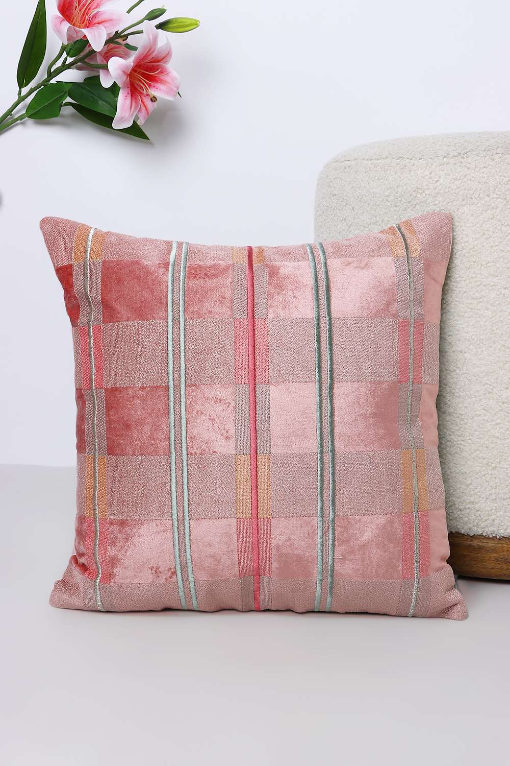 Poetic-Opulence-Wisteria-Checks-Pink-Cushion-Cover-40x40-cm
