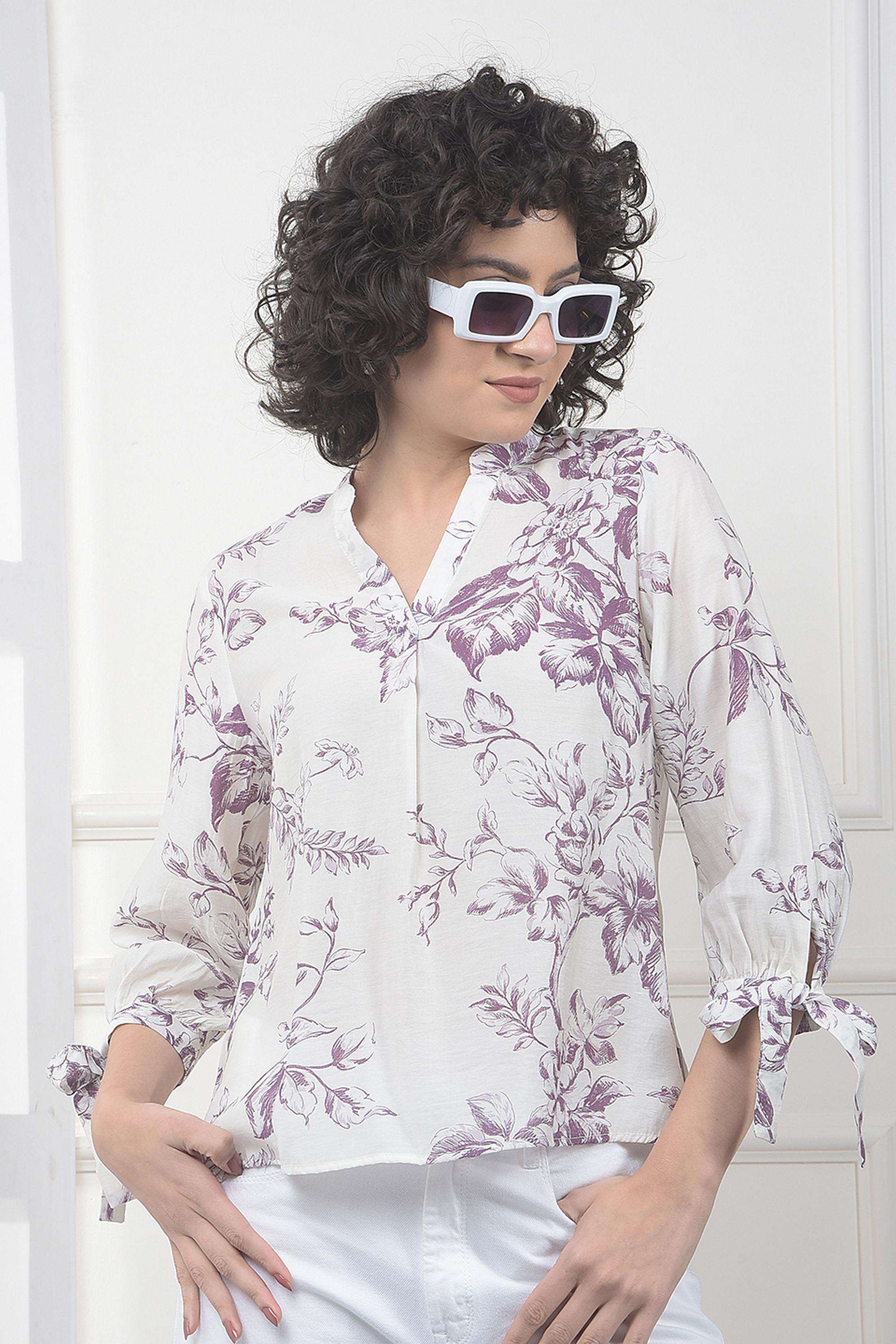 crimsoune club Printed Blended Fabric V-Neck Women's Top-picture-17