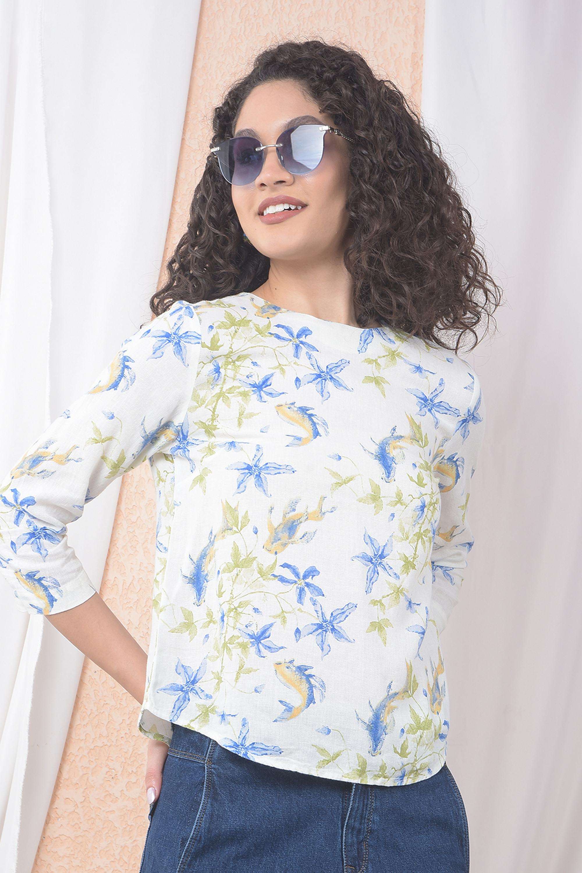 crimsoune club Printed Blended Fabric Round Neck Women's Top-picture-46