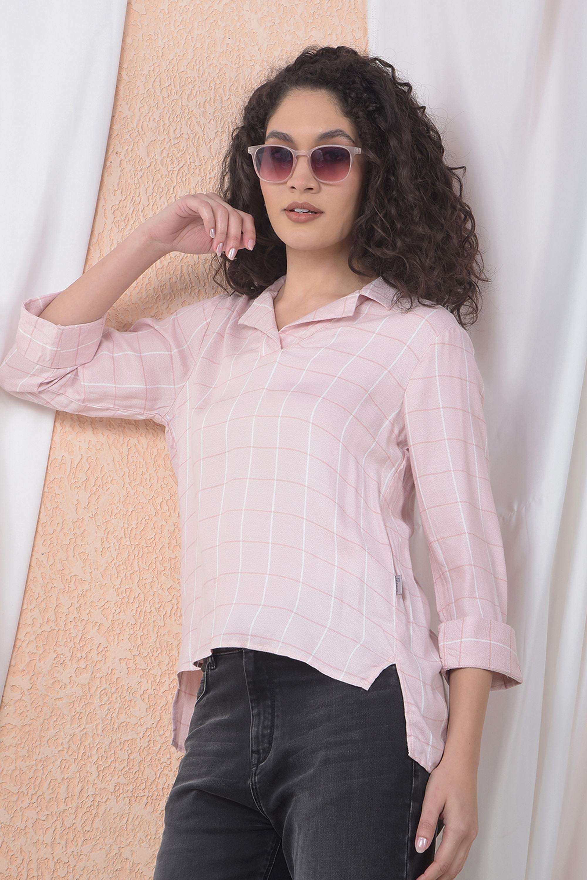 crimsoune club Checks Viscose Resort Collar Women's Top-picture-43