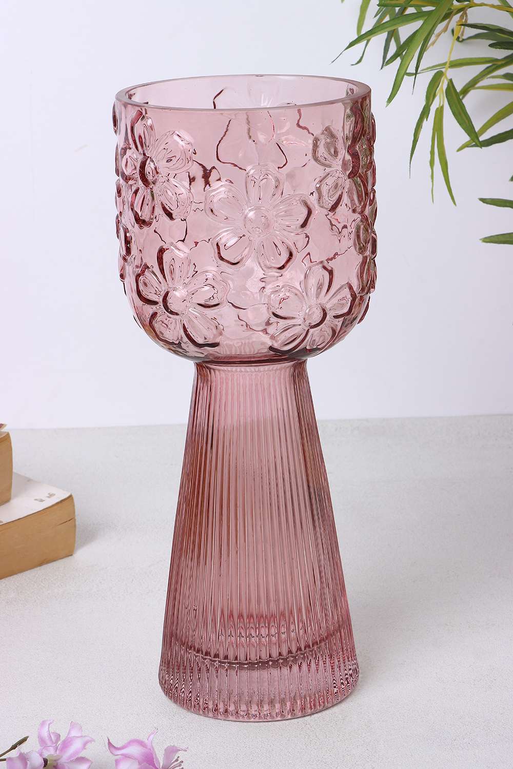 Poetic-Opulense-Sterling-Flr-Emb-Glass-Vase-Pink-26Cm