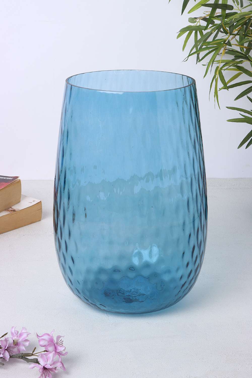 Global-Indian-Ecru-Textured-Glass-Vase-Teal-27Cm