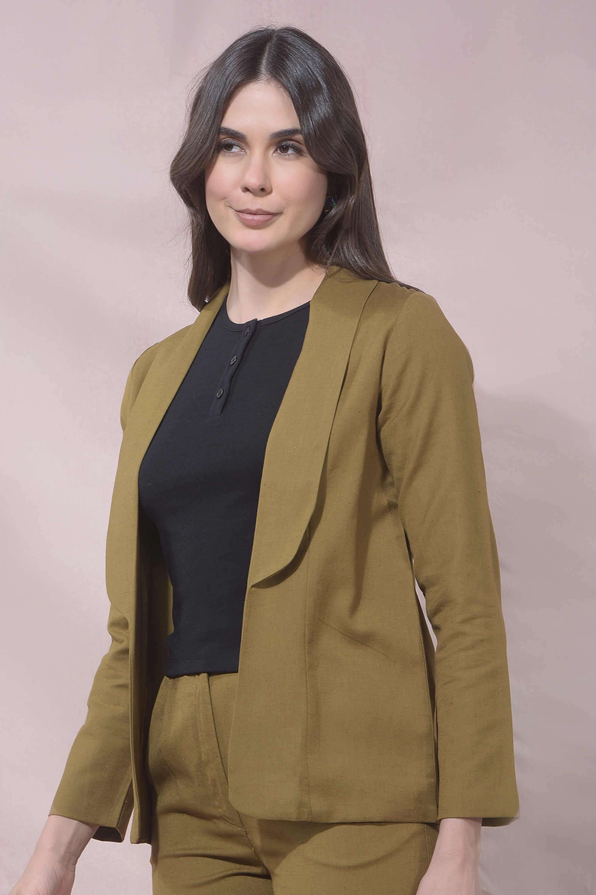 Solid Cotton Blend Regular Fit Women's Blazer-image-3