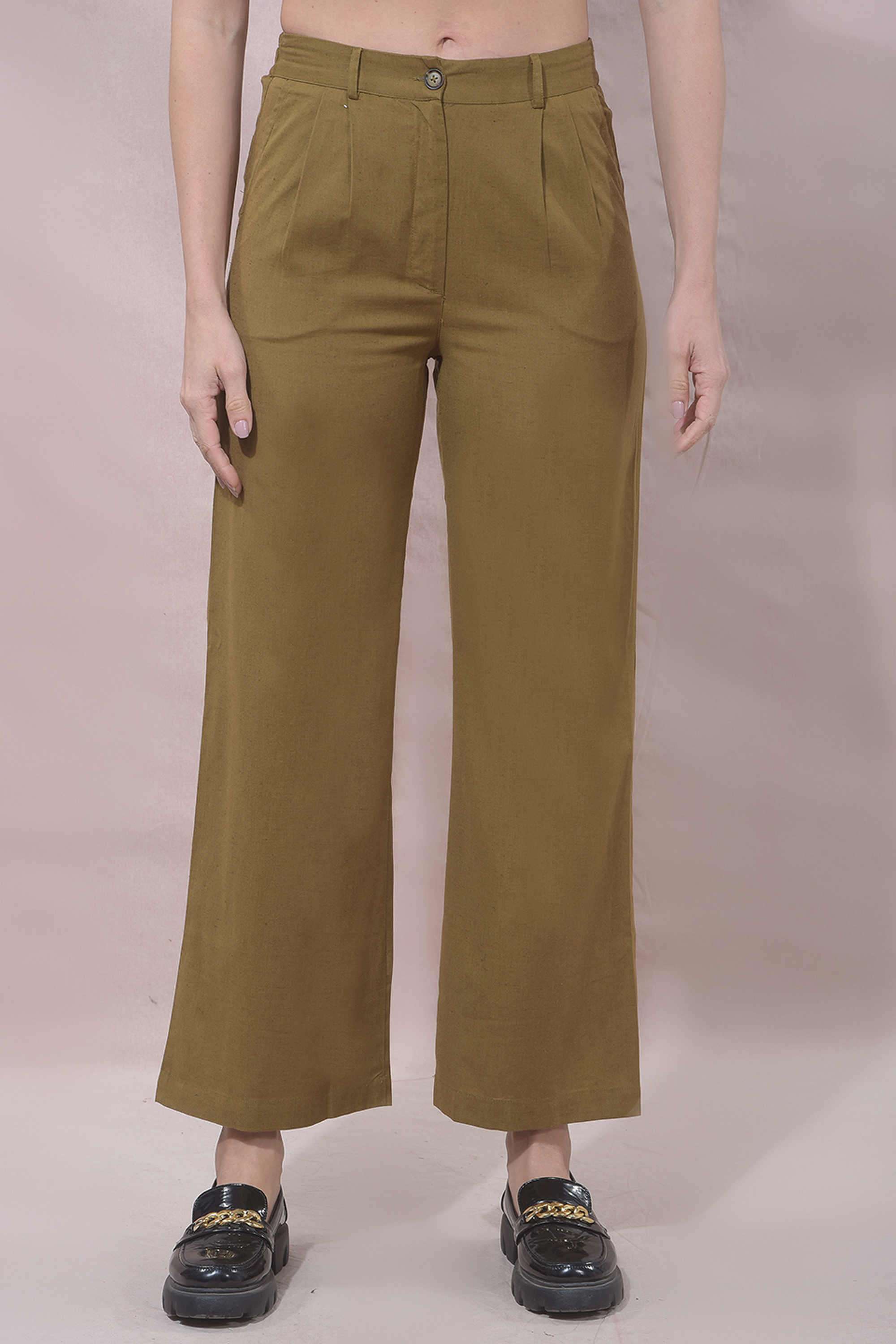 crimsoune club Solid Cotton Blend Wide Leg Fit Women's Trousers-picture-11