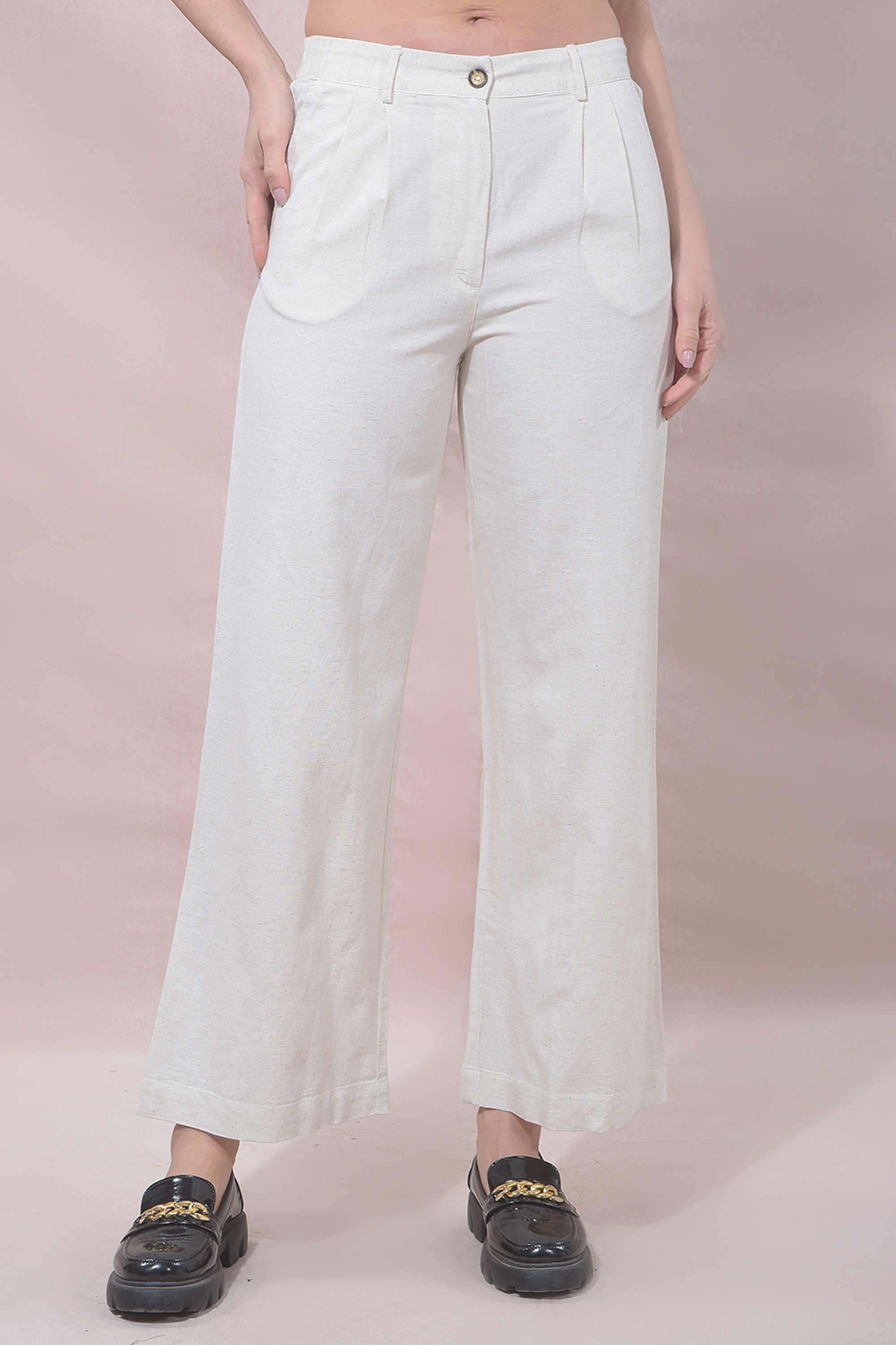 crimsoune club Solid Cotton Blend Wide Leg Fit Women's Trousers-picture-18
