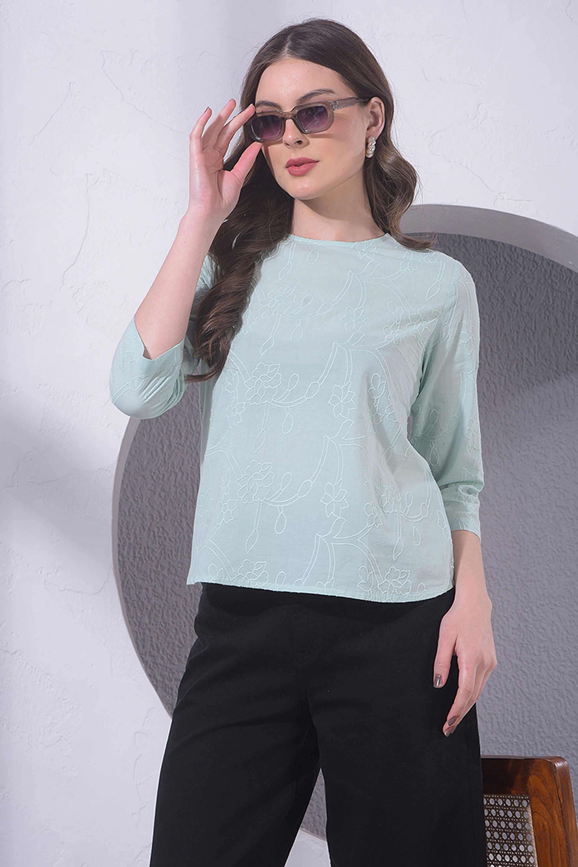 crimsoune club Embroidered Cotton Round Neck Women's Top-picture-27