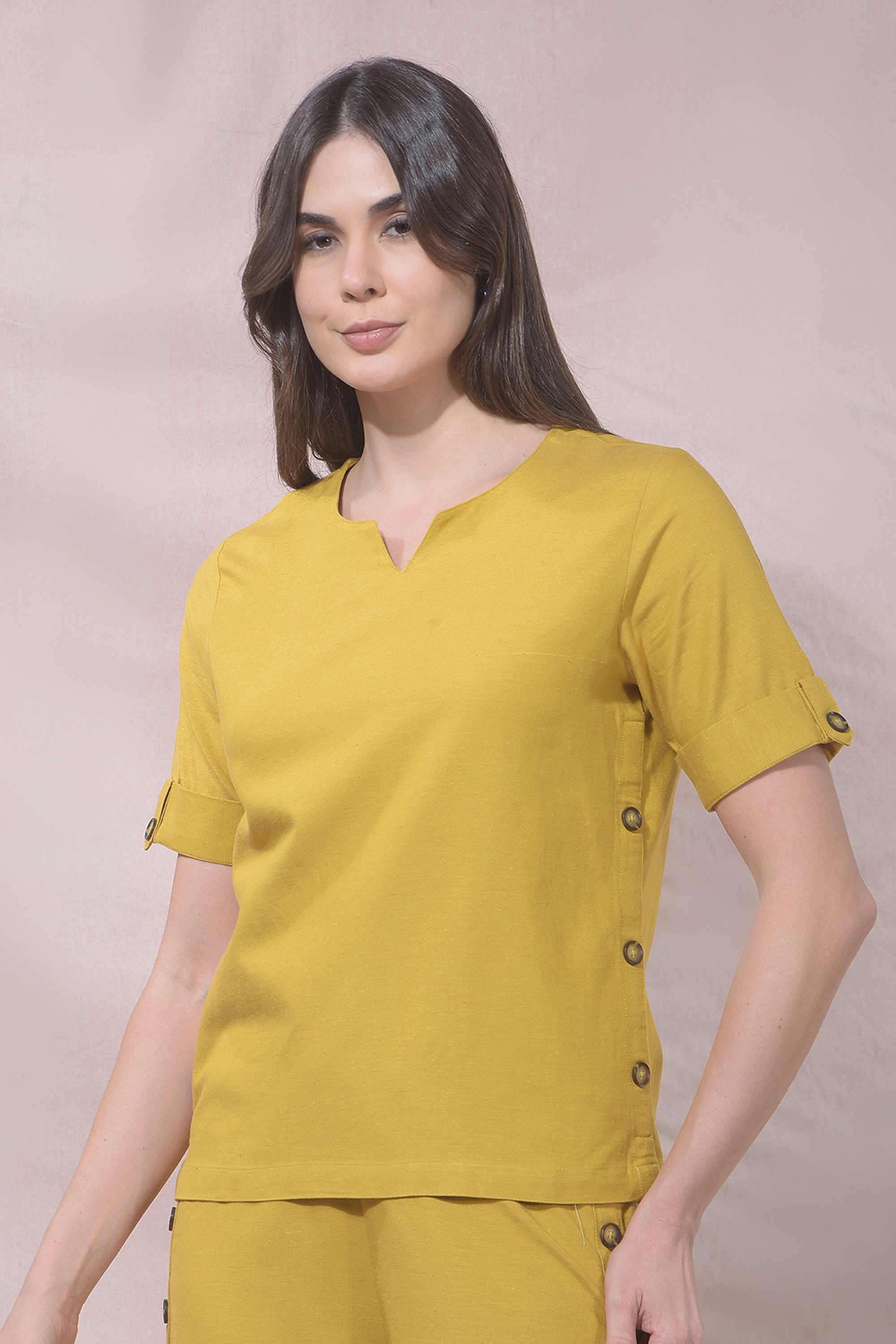 crimsoune club Solid Cotton Blend V-Neck Women's Top-picture-13