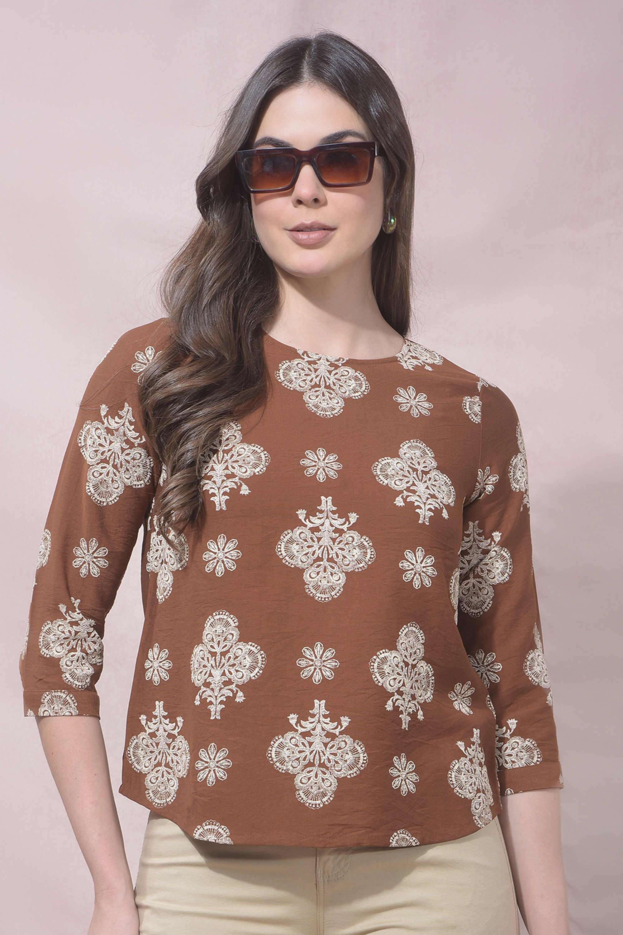 crimsoune club Embroidered Blended Fabric Round Neck Women's Top-picture-30
