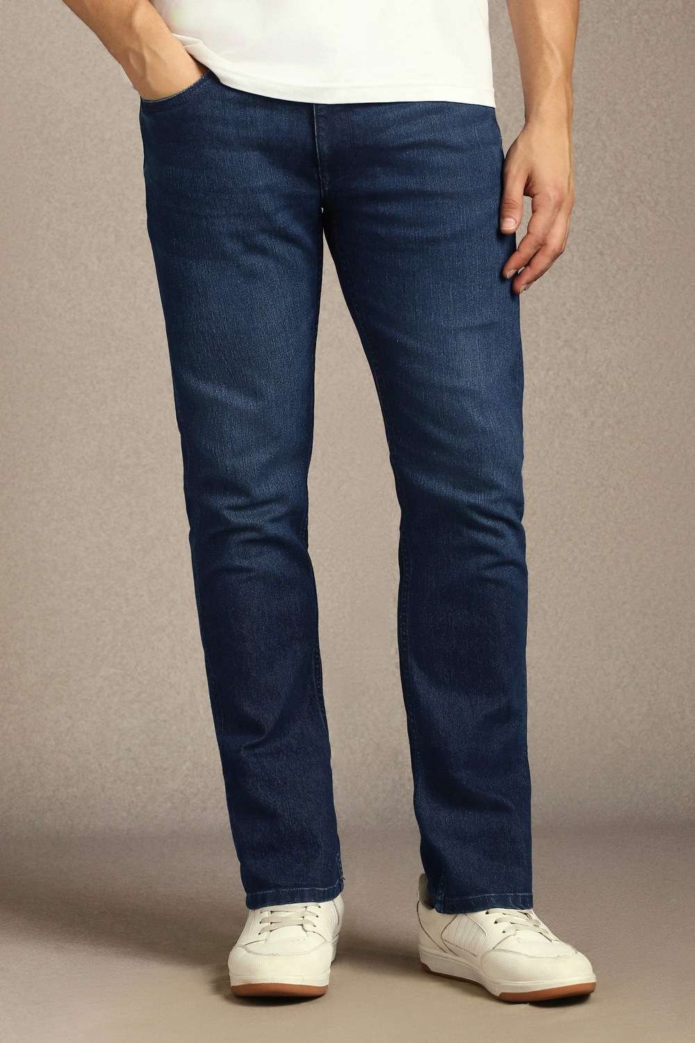 Solid-Polyester-Cotton-Regular-Fit-Men-s-Jeans