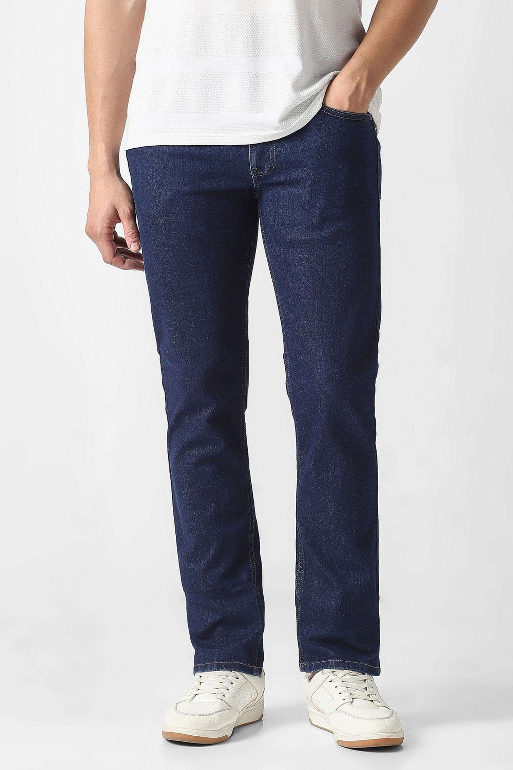 Solid-Polyester-Cotton-Relaxed-Fit-Men-s-Jeans