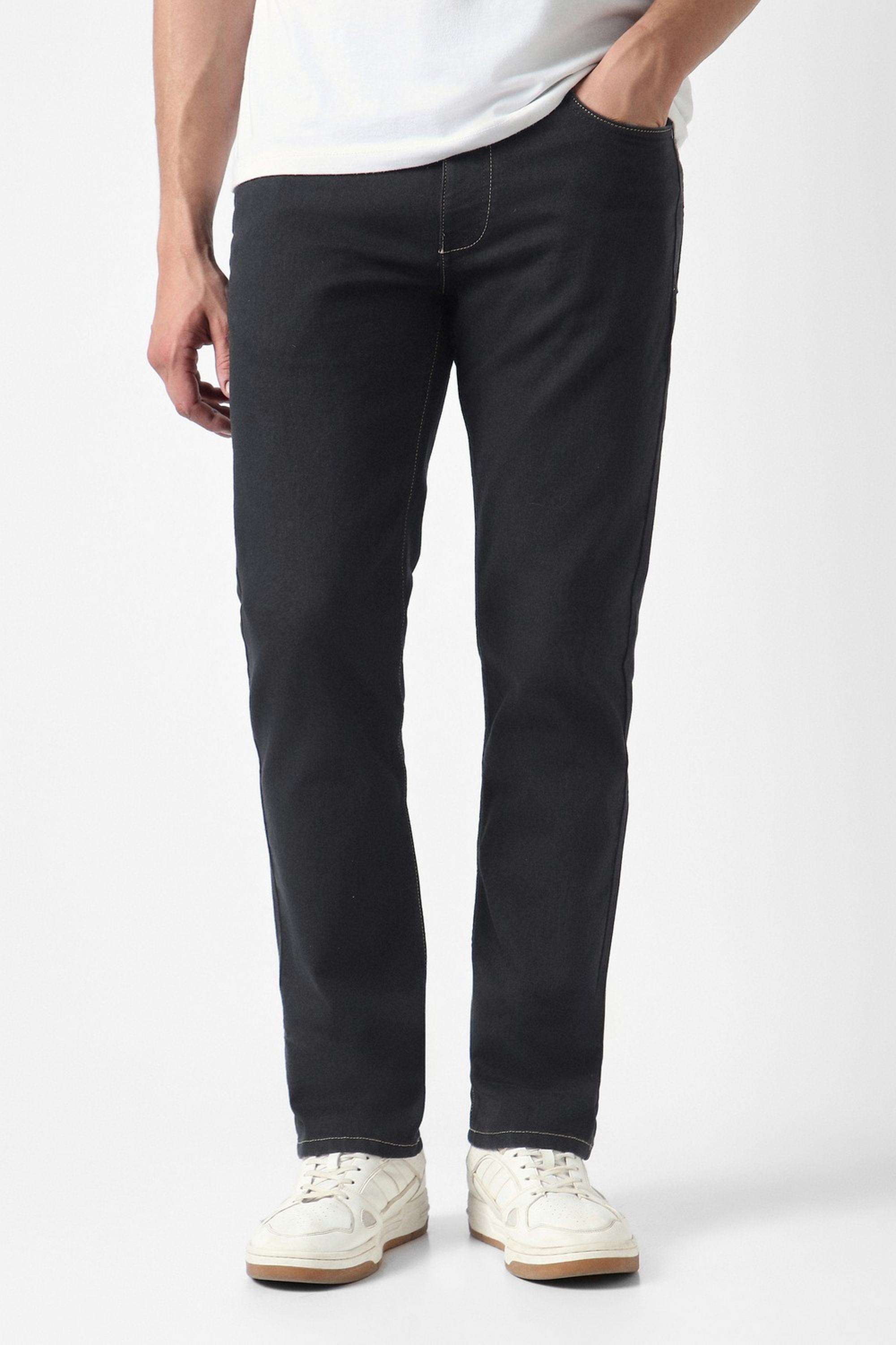 Solid-Polyester-Cotton-Relaxed-Fit-Men-s-Jeans