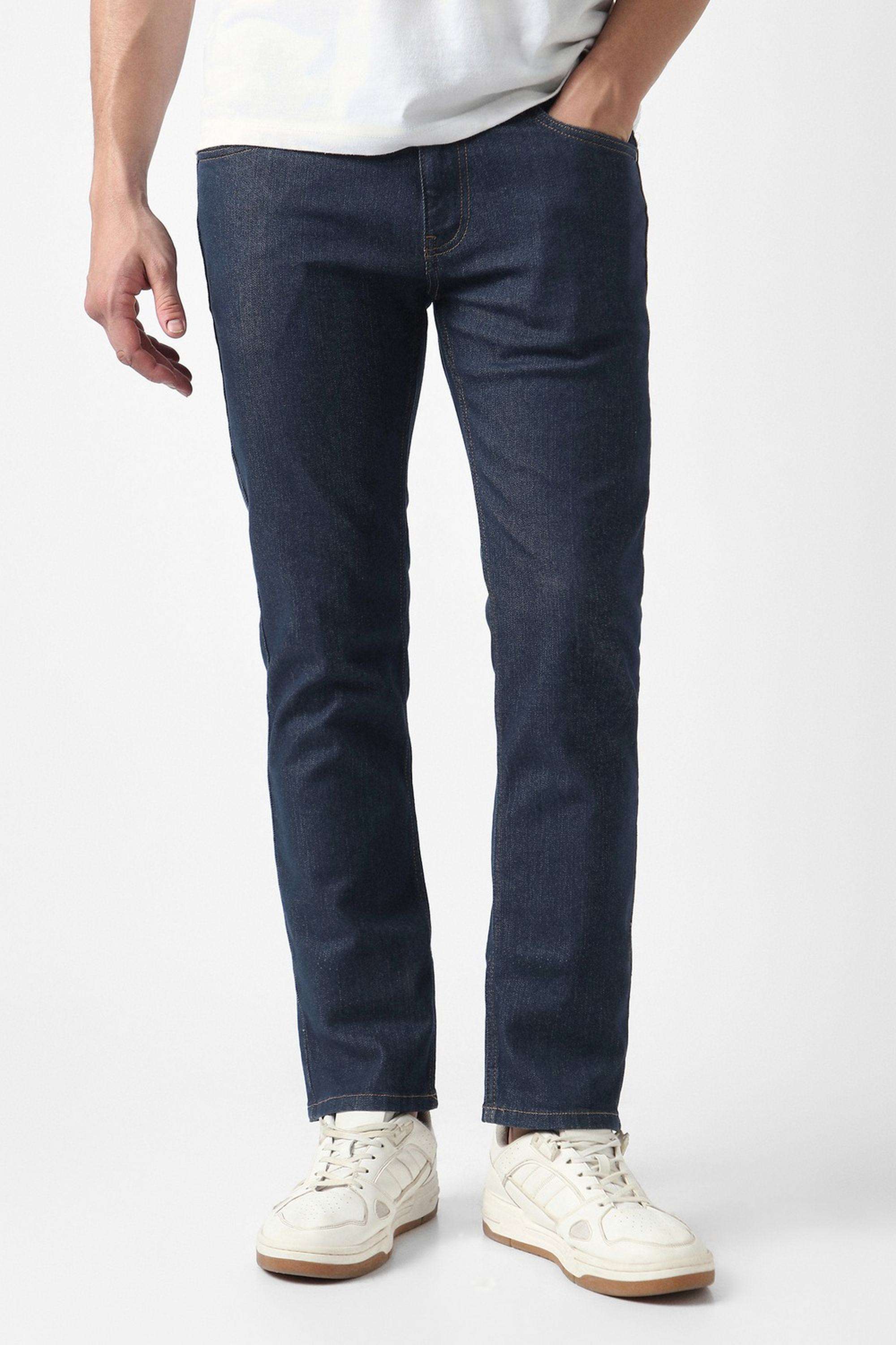 Solid-Polyester-Cotton-Relaxed-Fit-Men-s-Jeans