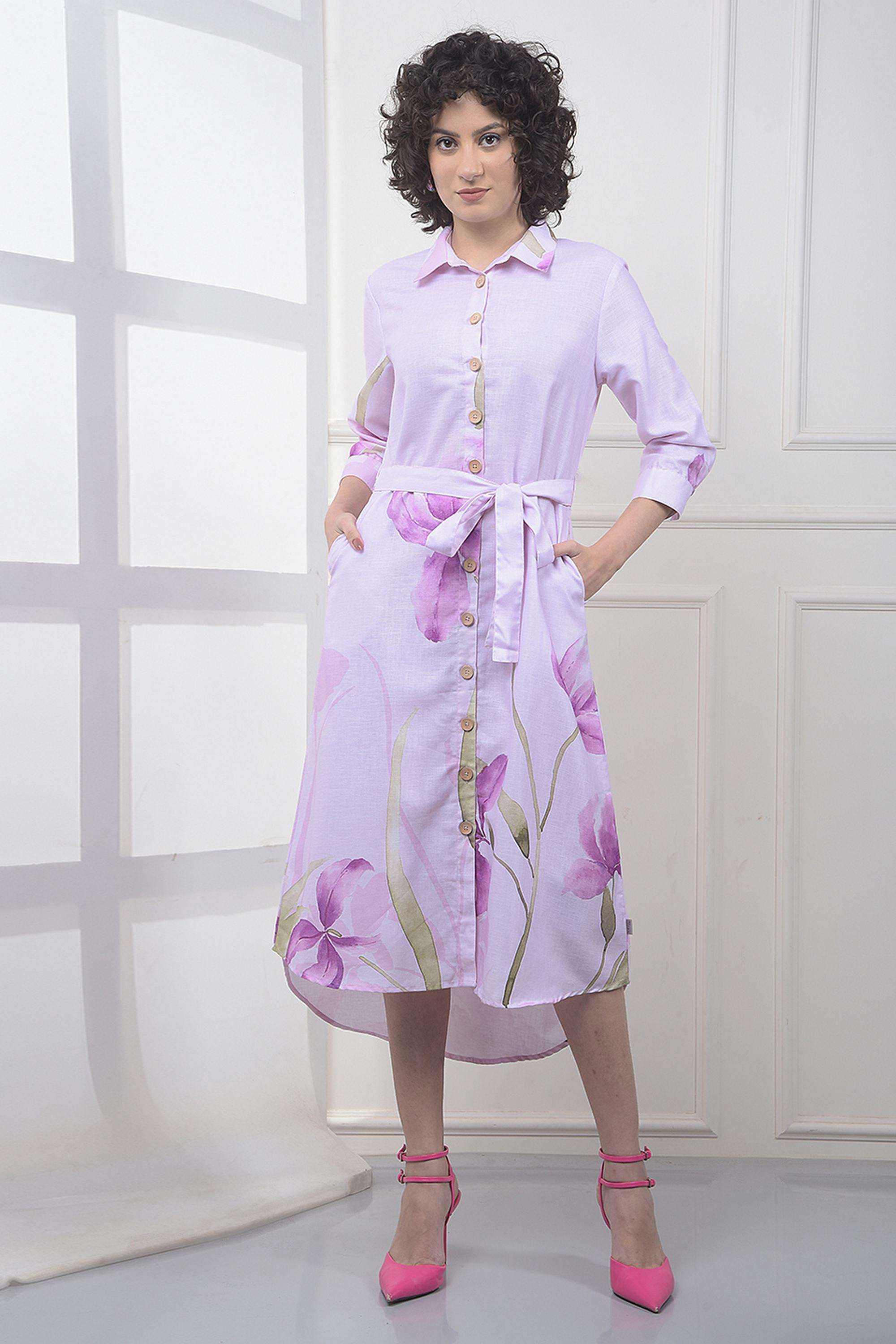 crimsoune club Printed Polyester Collared Women's Dress-picture-28