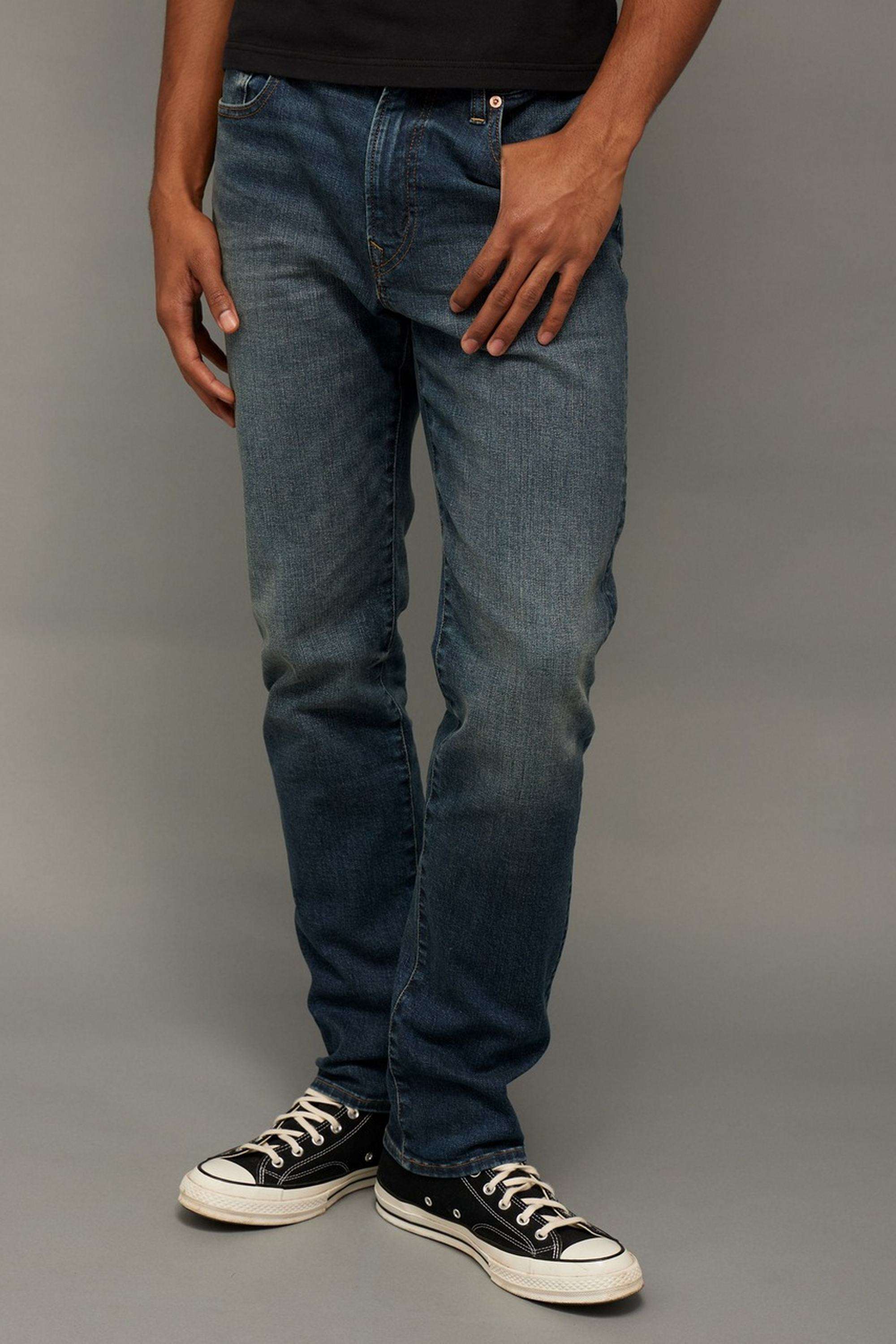 Solid-Polyester-Cotton-Straight-Fit-Men-s-Jeans