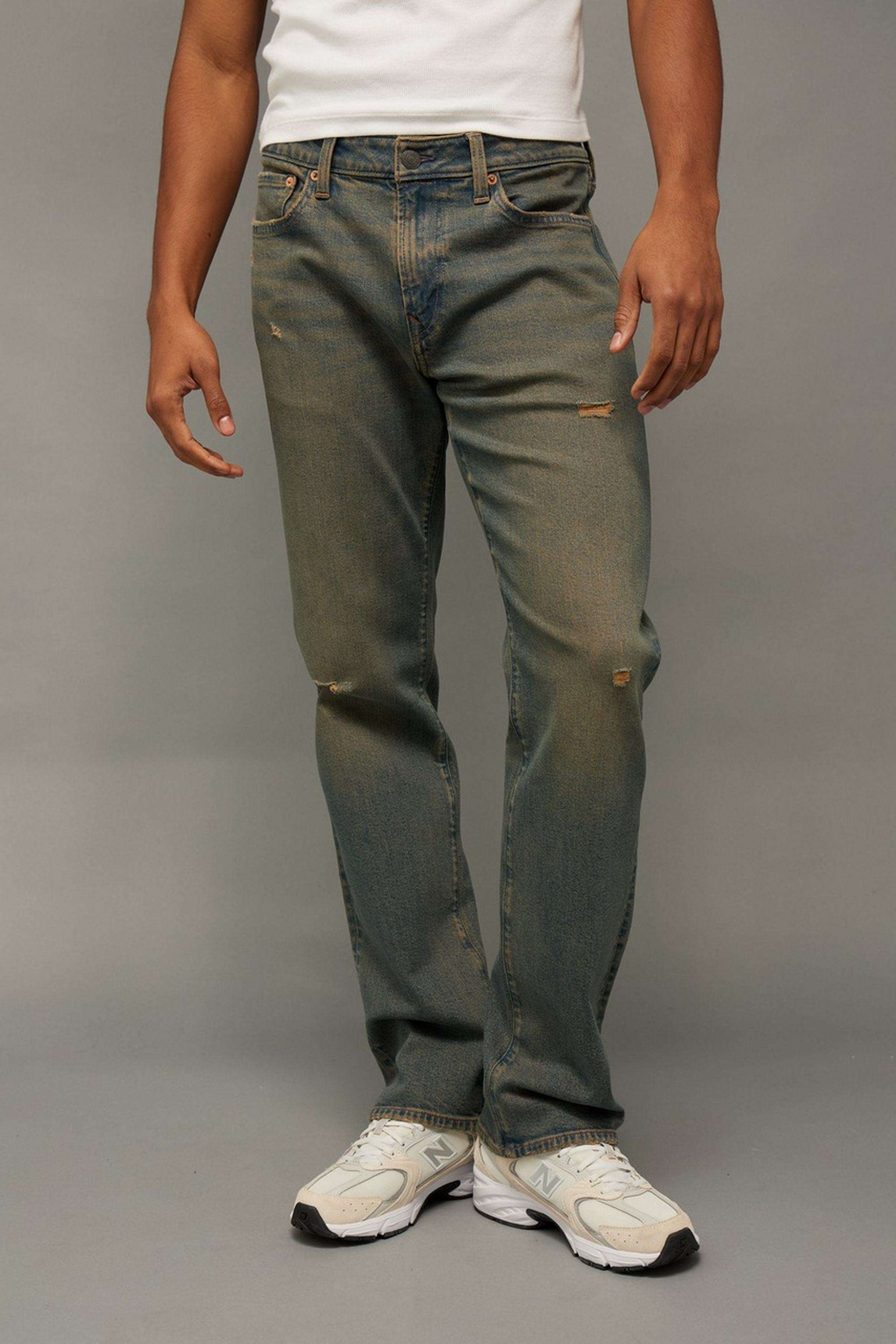 Solid-Polyester-Cotton-Bootcut-Fit-Men-s-Jeans