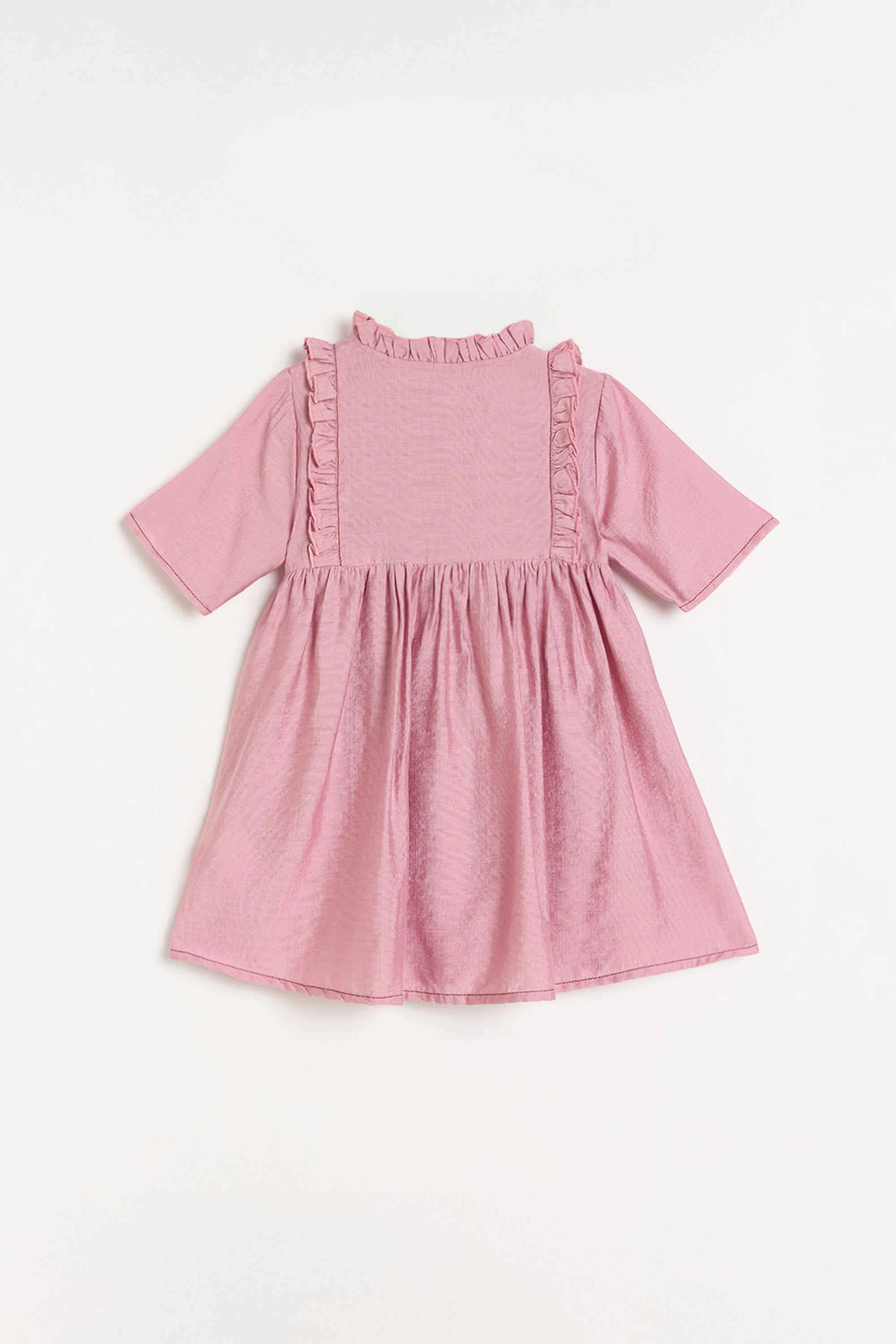 Solid-Blended-Fabric-Round-Neck-Girls-Casual-Wear-Dress