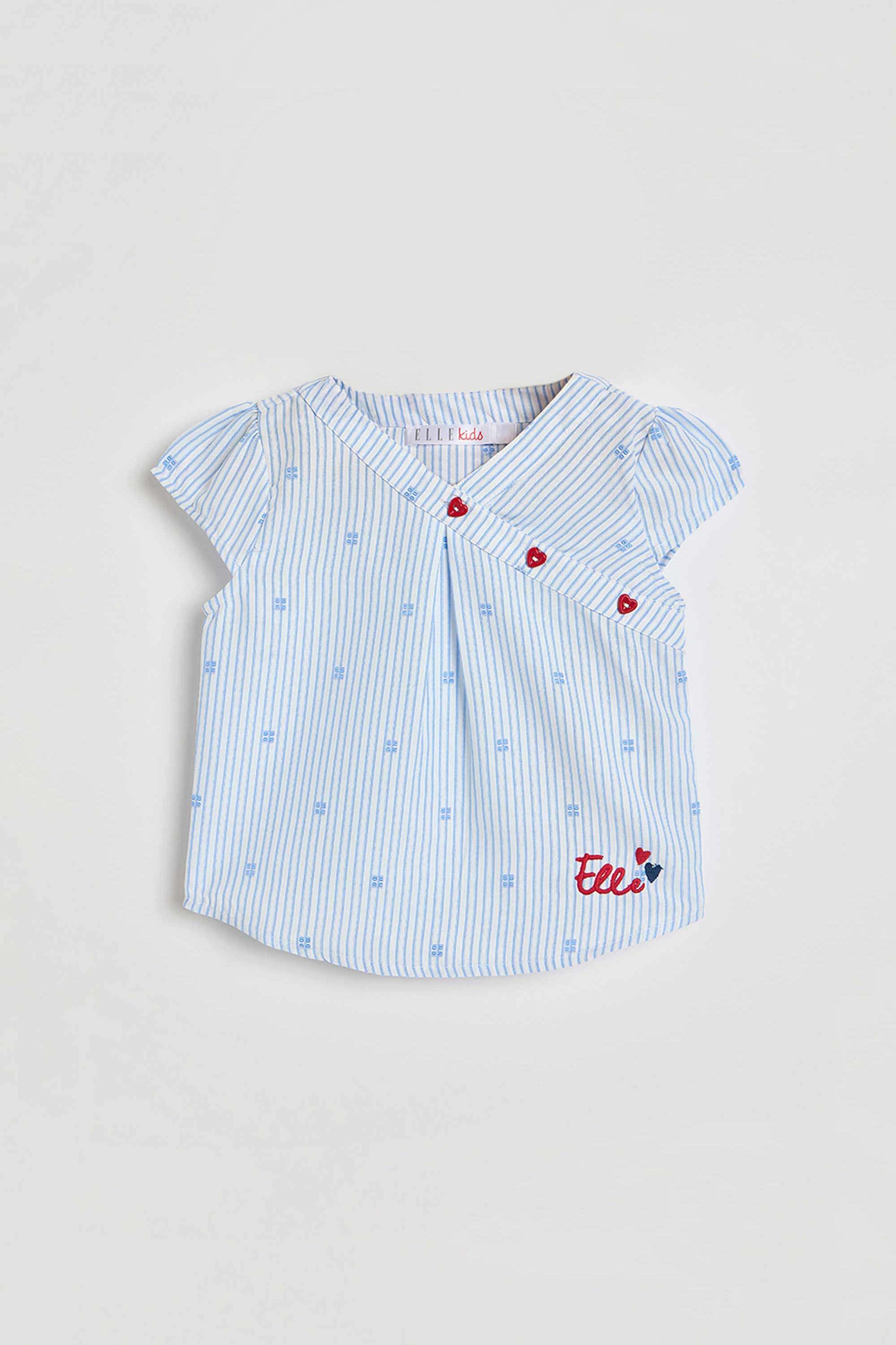 Printed-Blended-Fabric-V-Neck-Girls-Top